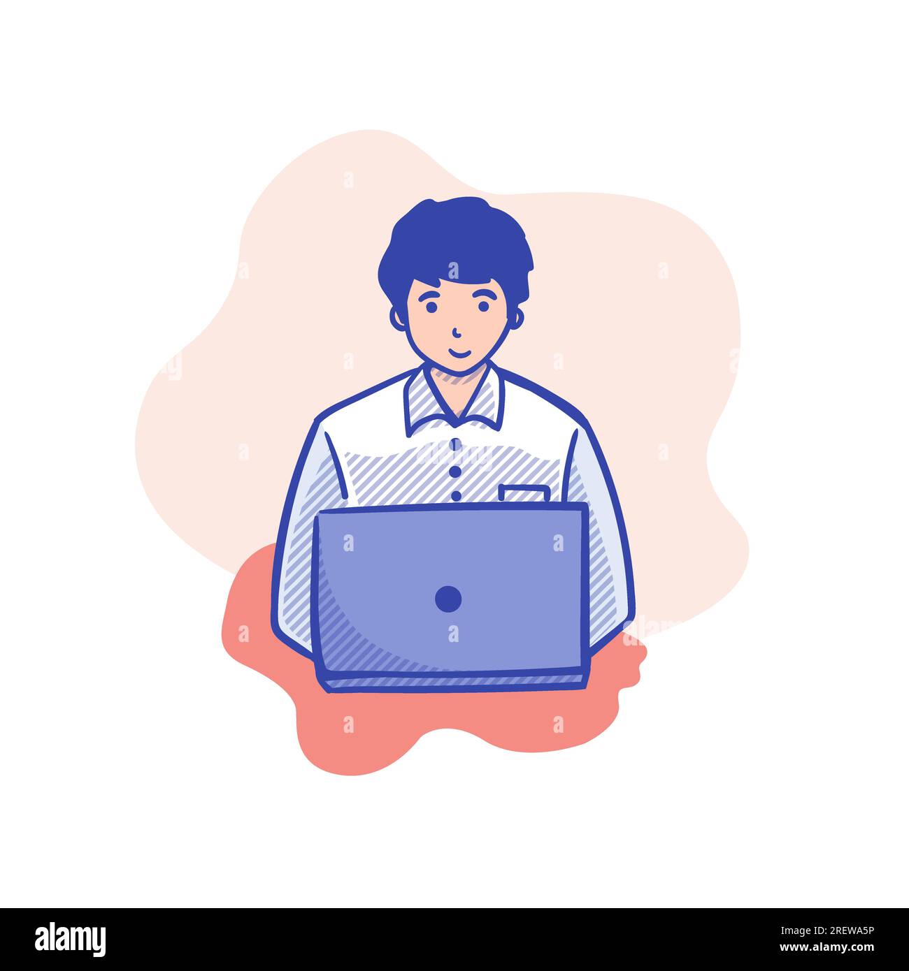 Junger Mann, der an einem Laptop arbeitet. Vektordarstellung im flachen Cartoon-Stil. Stock Vektor