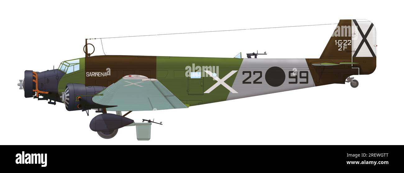 Junkers Ju 52/3mg3e (22○76) der 2a Escuadrilla der Grupo 1-G-22 der National Aviation, 1937 Stockfoto