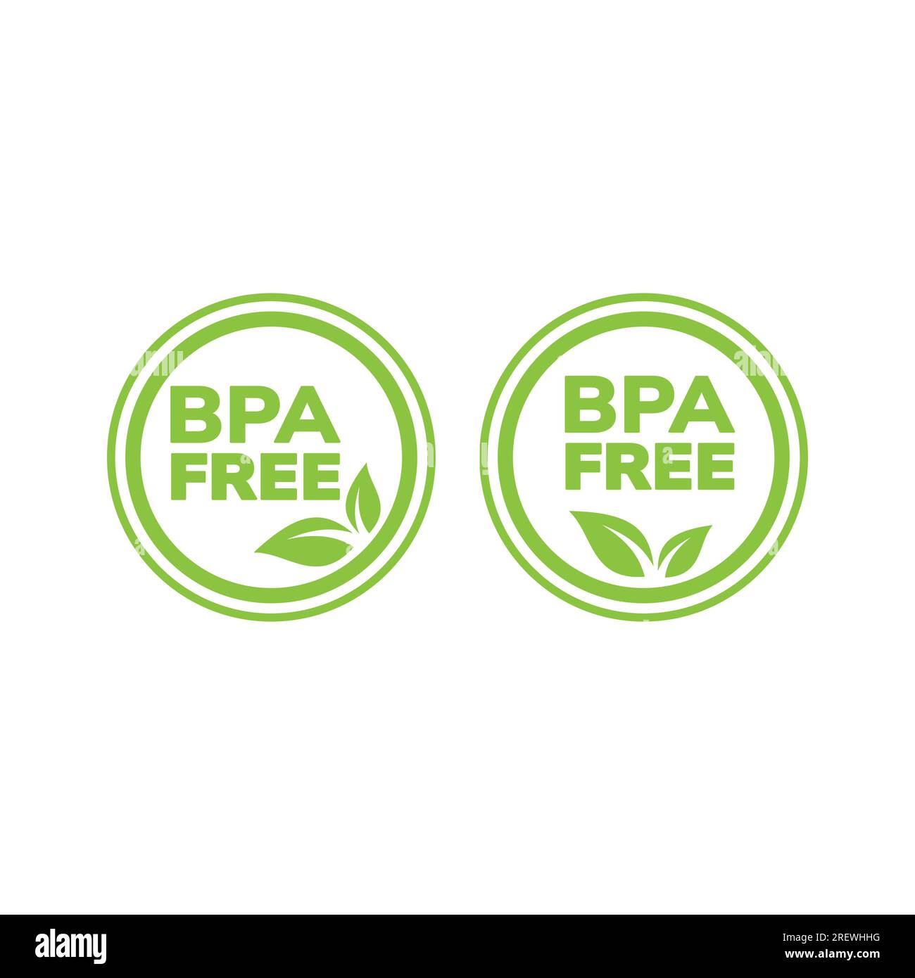 Vektoraufkleber für BPA-freie Kunststoffverpackung. BPA-freies Kreisetikett mit Blatt. Stock Vektor