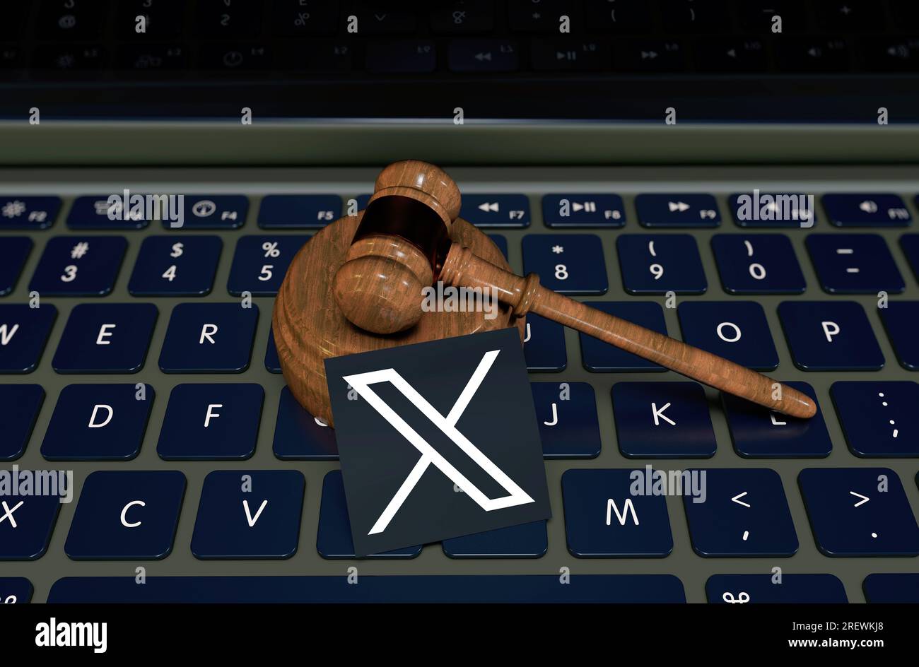 X App-Logo vor blauem Twitter-Vogelsymbol-Hintergrund. X ist der neue Name und das neue Logo der sozialen Medien. - Türkiye, Istanbul - 2023. August 3D Stockfoto