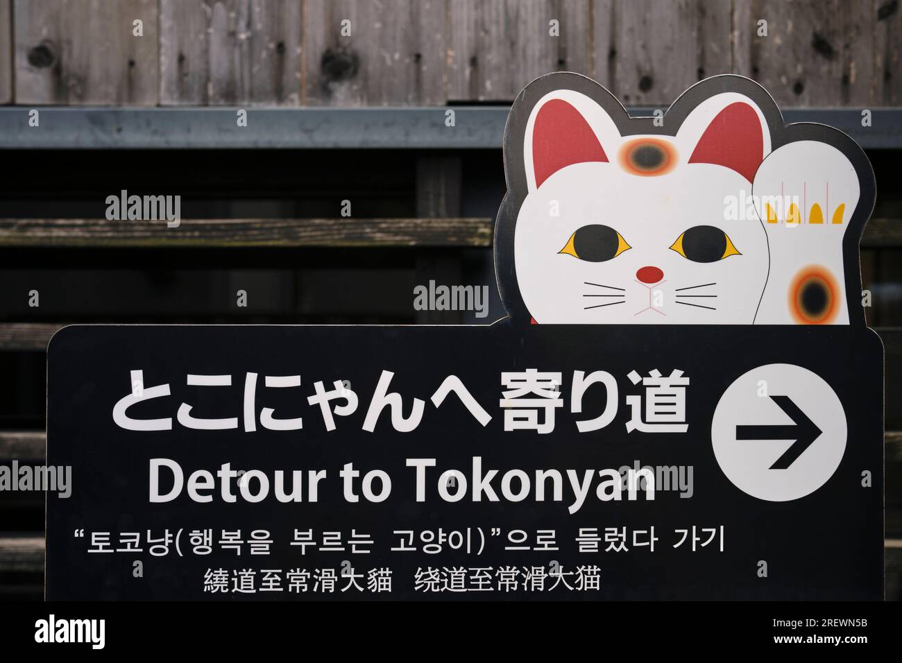 Am 2023. Juni in Tokoname. Niedliche, winkende Katze (Manekineko) Schild entlang des Tokoname Pottery Path Stockfoto