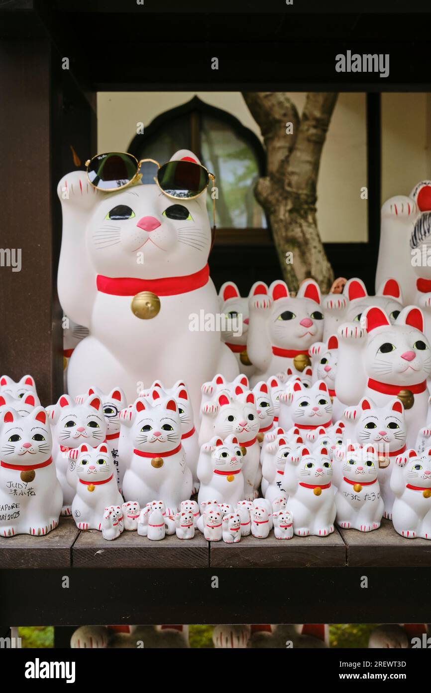 Am 2023. Juli lockten sich Katzen (Maneki Neko) im Gotokuji-Tempel, Setagaya, Tokio Stockfoto