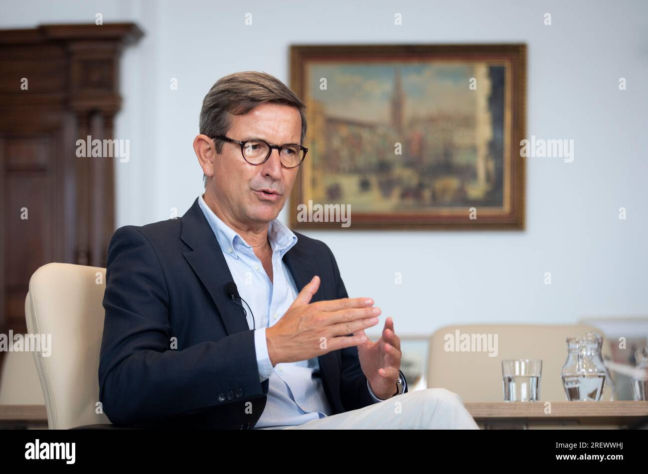 The Minister of Industry, Energy and Mines of the Regional Government of Andalusia, Jorge Paradela, during the interview granted to Europa Press, July 30, 2023, in Seville (Andalusia, Spain). 30 JULY 2023 María José López / Europa Press 07/28/2023 (Europa Press via AP) Stockfoto