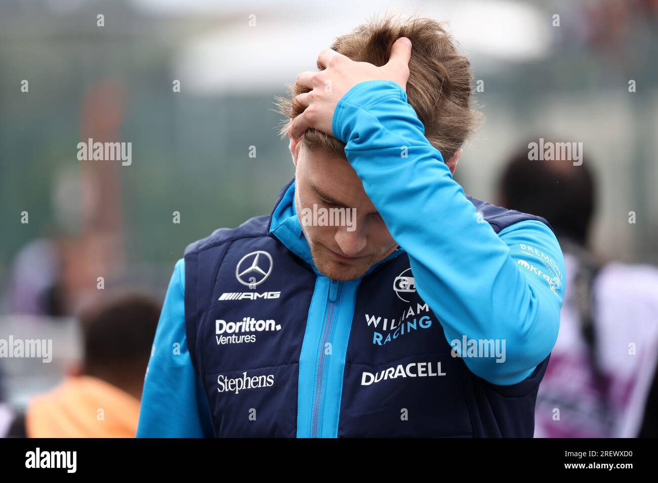 Stavelot, Belgien. 30. Juli 2023. Logan Sargeant of Williams Racing während der Führerparade vor dem Großen Preis von Belgien F1 im Spa Francorchamps am 23. Juli 2023 in Stavelot, Belgien. Kredit: Marco Canoniero/Alamy Live News Stockfoto