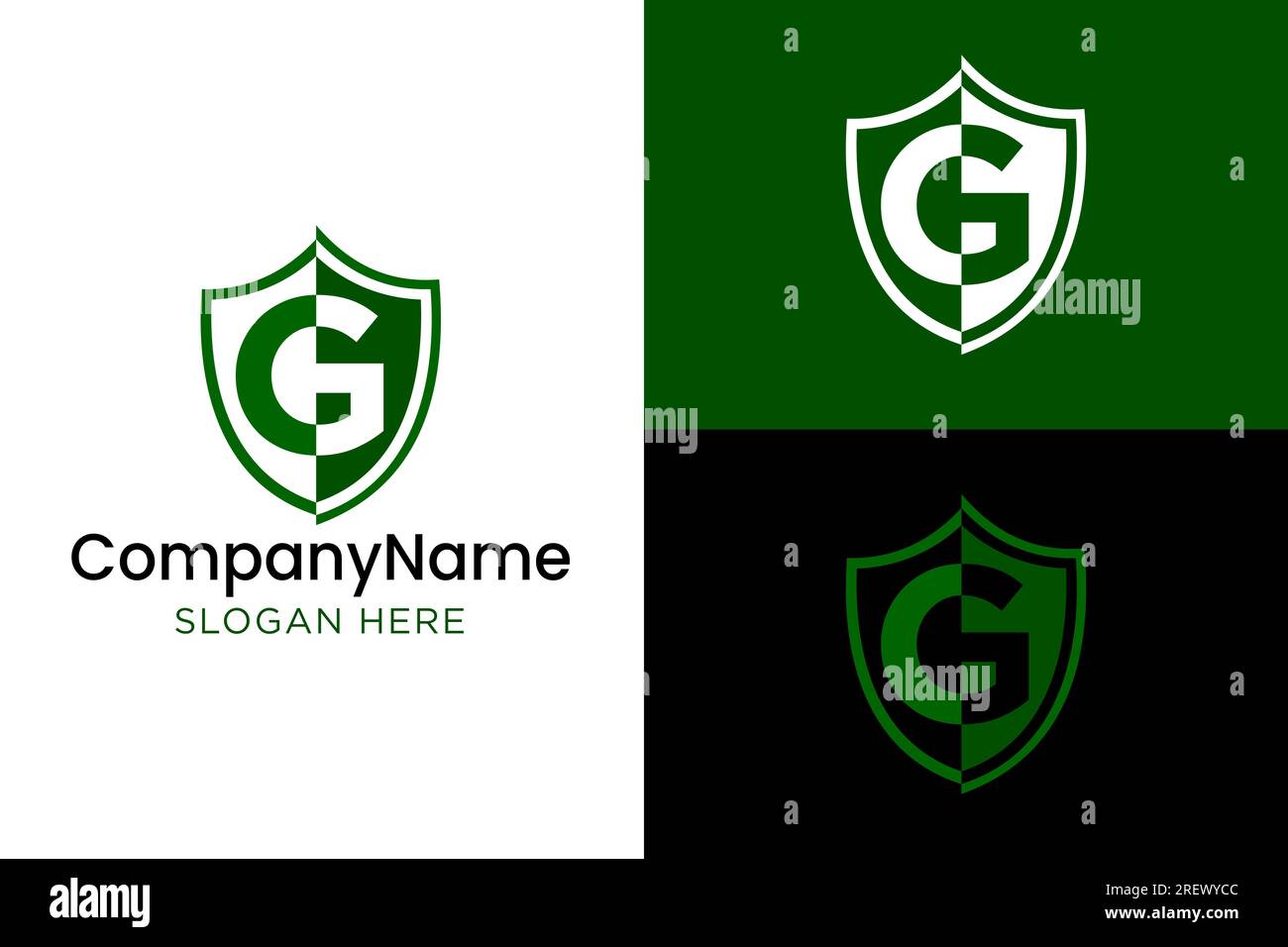 Design mit grünem G-Shield-Logo Stock Vektor