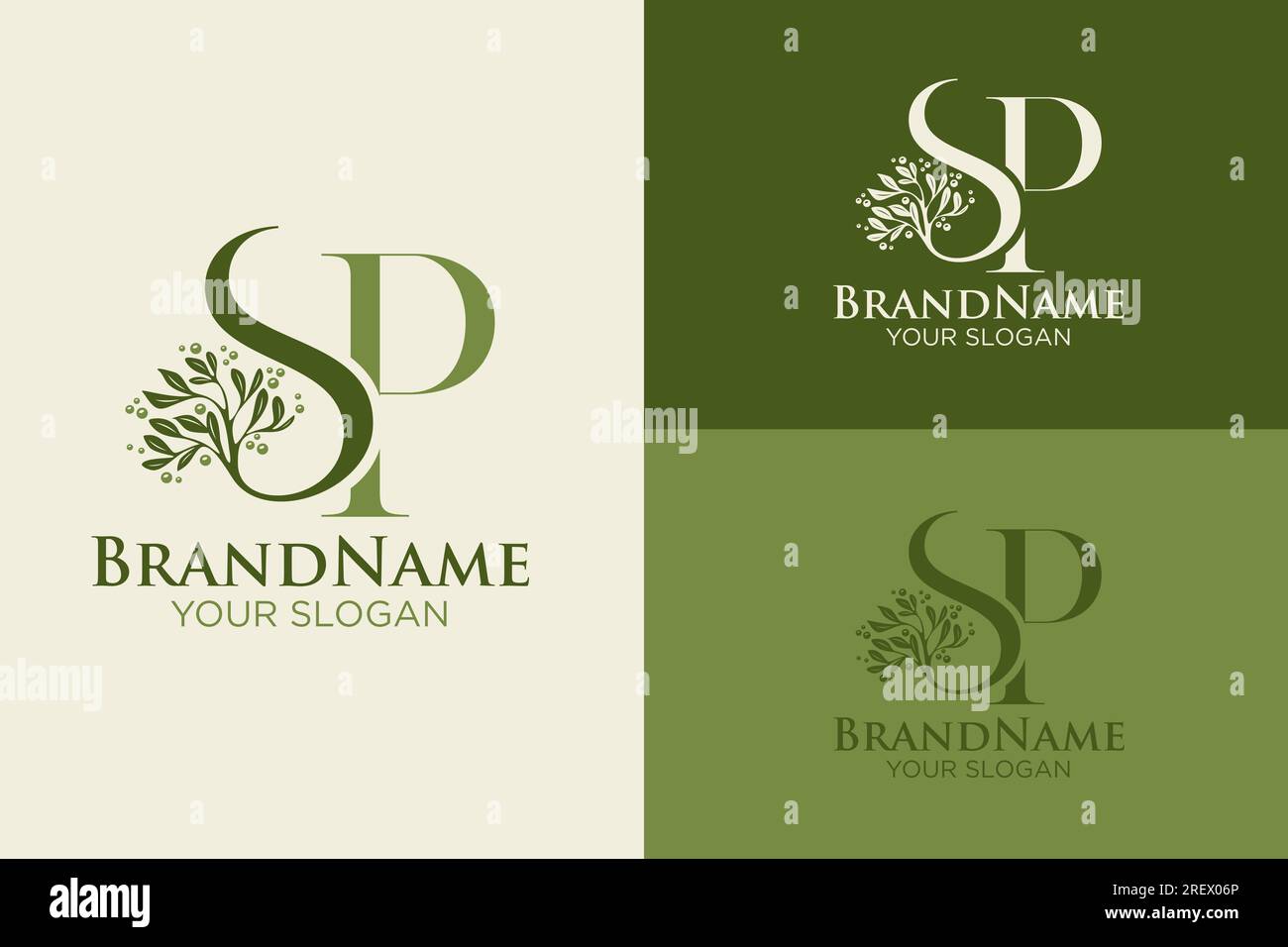 „SP Luxury“-Motiv mit „S Olive Tree“-Logo Stock Vektor