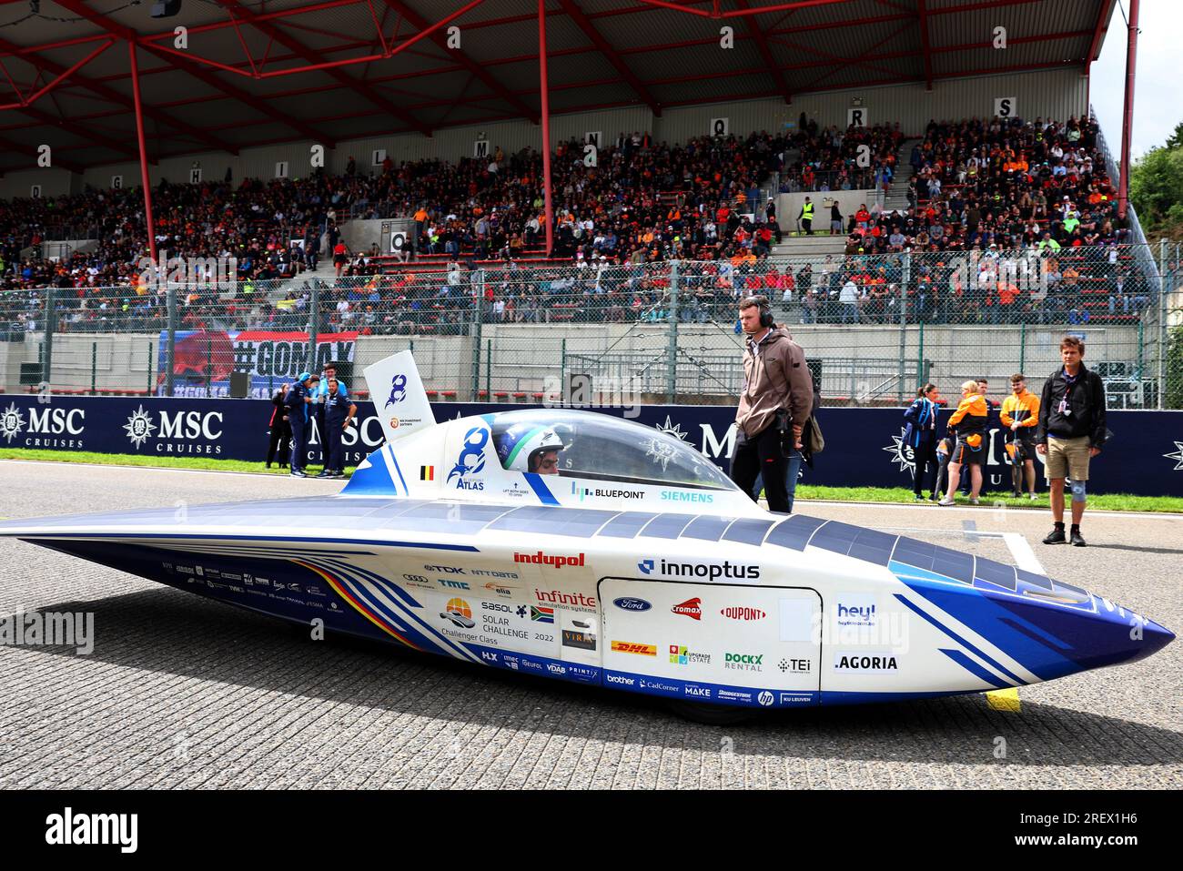 Spa Francorchamps, Belgien. 30. Juli 2023. Atmosphäre des Stromkreises – Solarbetriebenes Fahrzeug. 30.07.2023. Formel-1-Weltmeisterschaft, Rd 13, Belgischer Grand Prix, Spa Francorchamps, Belgien, Wettkampftag. Das Foto sollte wie folgt lauten: XPB/Press Association Images. Kredit: XPB Images Ltd/Alamy Live News Stockfoto