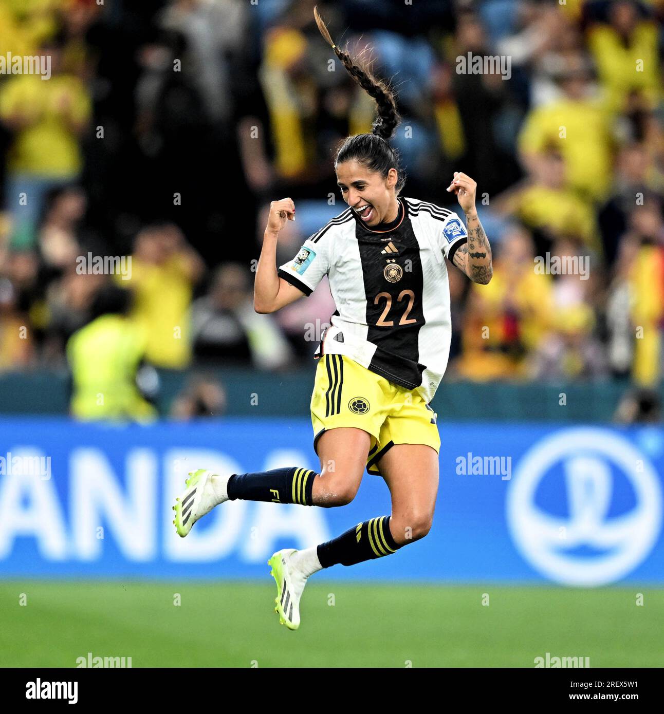 Sydney, Australien. 30. Juli 2023 Kolumbien bereitet während der FIFA Frauen-Weltmeisterschaft 2023, die Deutschland 2-1 besiegt, im Sydney Fußballstadion in Sydney, Australien (Kleber Osorio), eine Aufregung auf. Kredit: Kleber Osorio/Alamy Live News Stockfoto