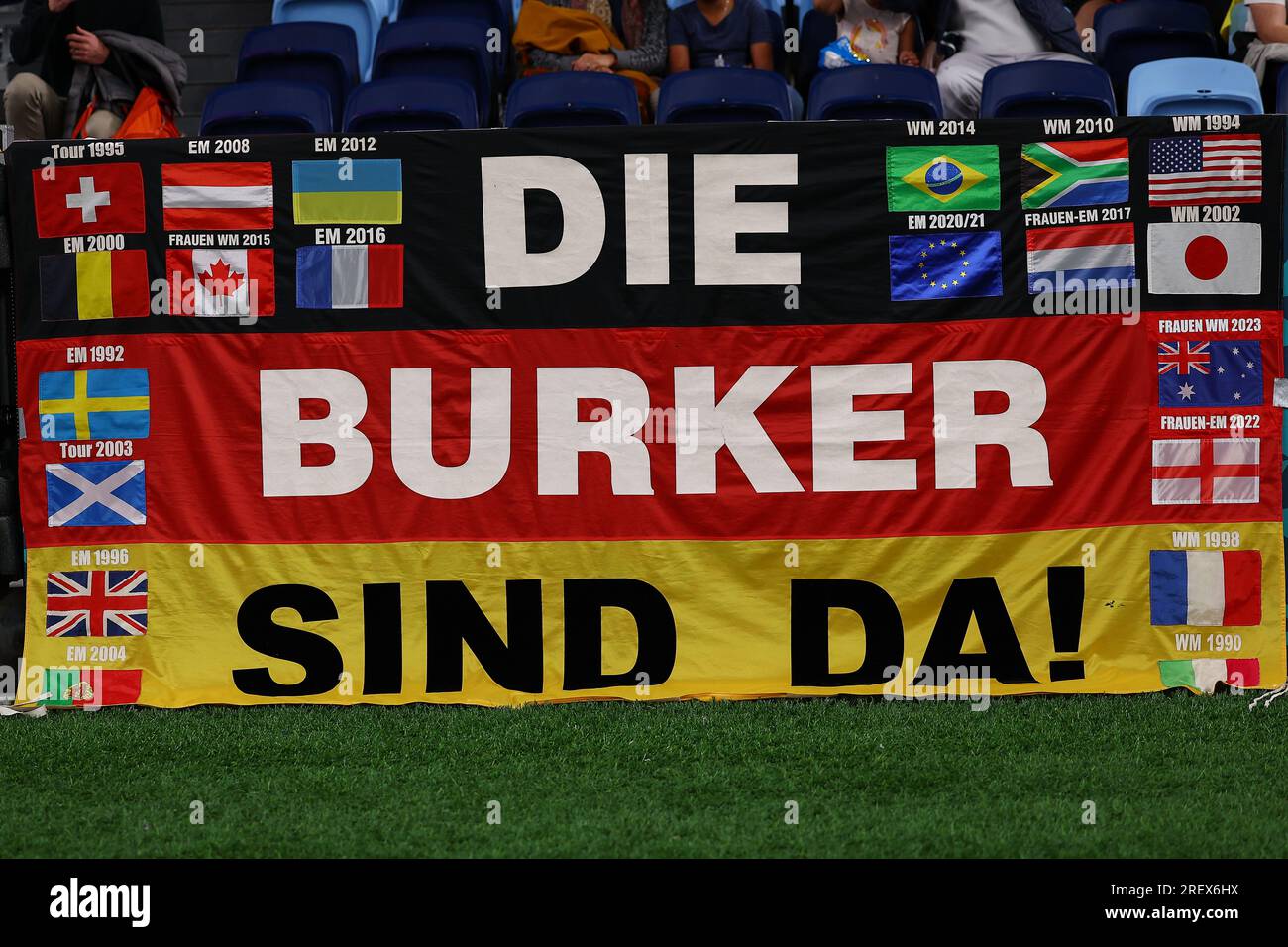 Sydney, Australien. 30. Juli 2023 30. Juli 2023; Sydney Football Stadium, Sydney, NSW, Australien: FIFA Womens World Cup Gruppe H Fußball, Deutschland gegen Kolumbien; deutsche Fans mit Bannern Credit: Action Plus Sports Images/Alamy Live News Stockfoto