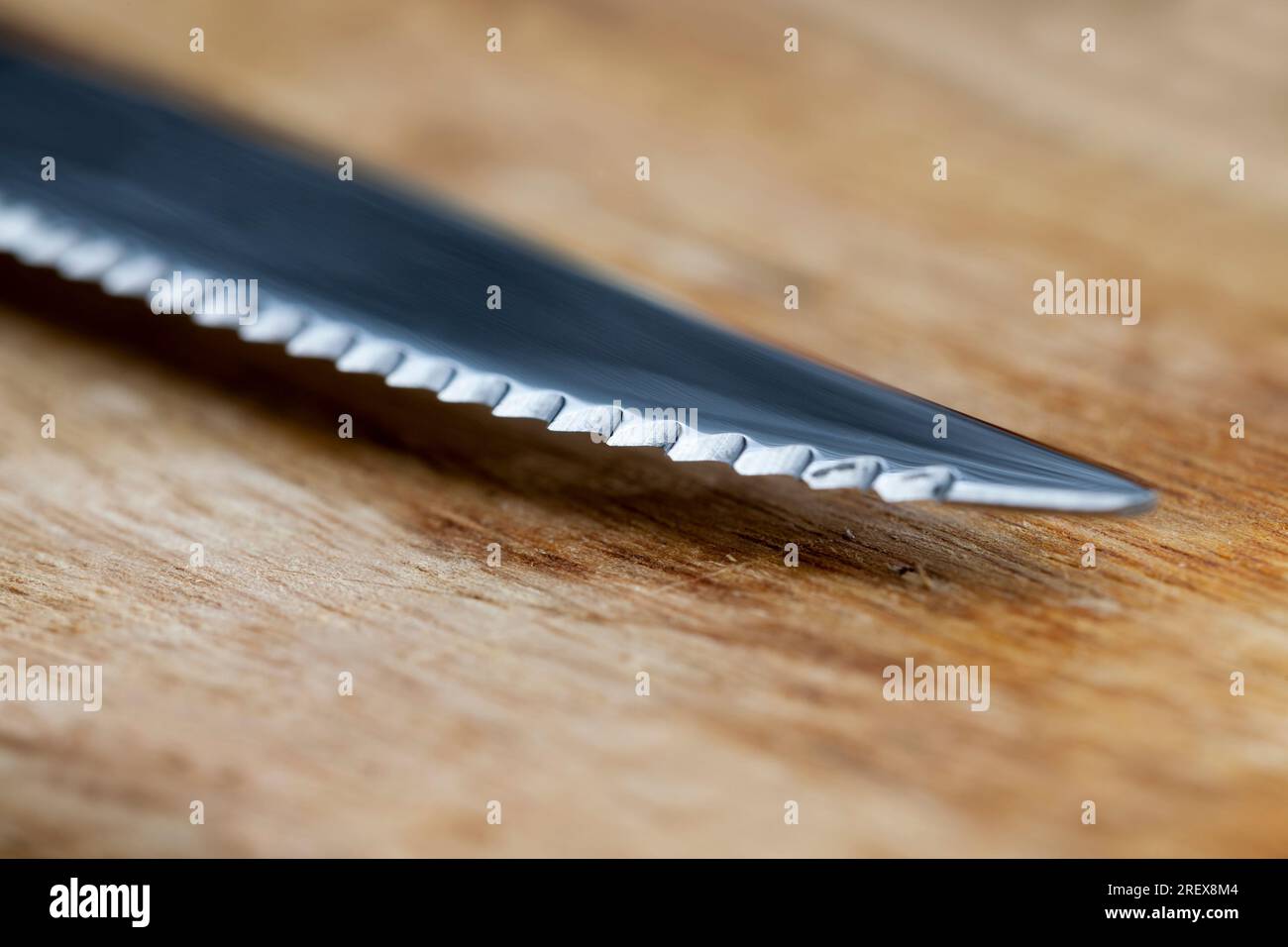Scharfe Metallmesserklinge zur Schneidwerkeinstellung, scharfe Messerklinge mit Spikes zum Schneiden, hochwertiges Stahlmesser Stockfoto