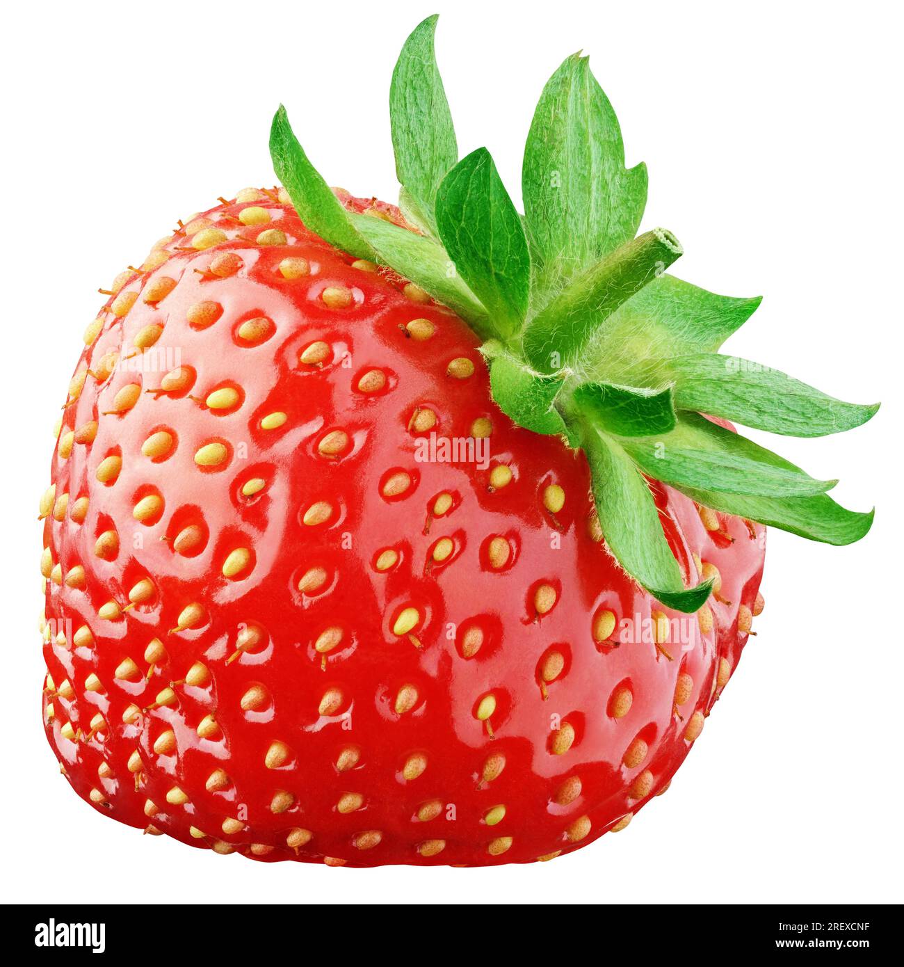 Erdbeere isoliert auf weißem Hintergrund mit Beschneidungspfad. Volle Schärfentiefe. Stockfoto