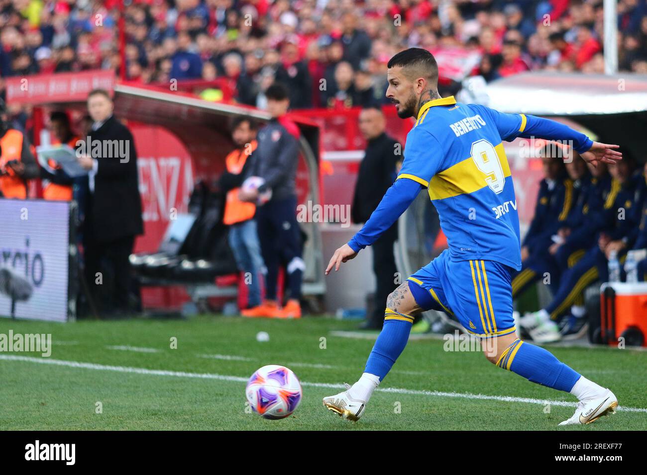 Buenos Aires, Argentinien. 29. Juli 2023. Dario Benedetto von Boca Juniors während eines Derby für die 27. Runde des argentinischen Liga Profesional de Fútbol Binance Cup im Libertadores de América Stadion ( Kredit: Néstor J. Beremblum/Alamy Live News Stockfoto