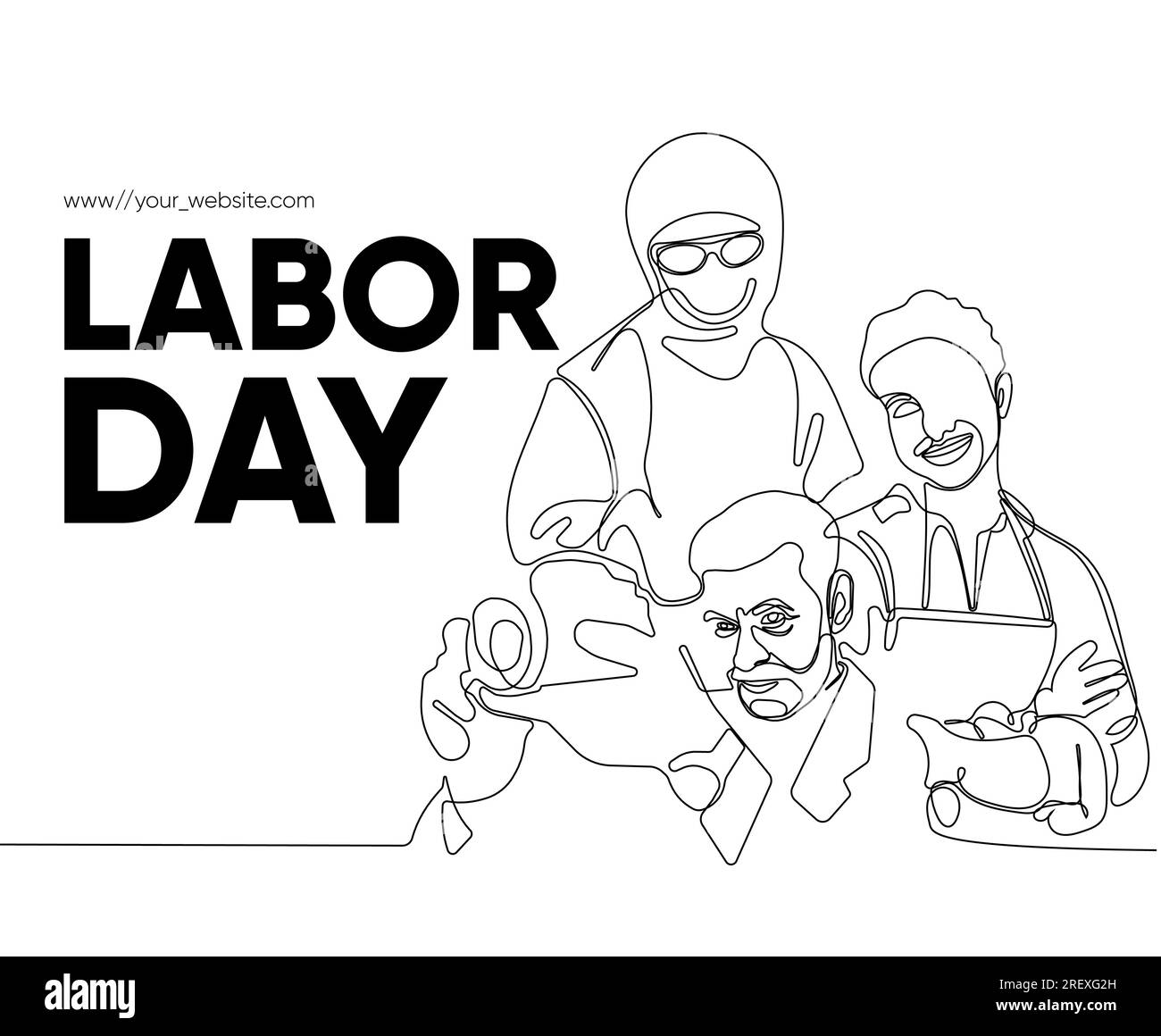 Happy Labour Day einfaches Vektor-Webbanner. Werkzeugsatz. Schriftzug Zum Tag Der Arbeit. Schwarzweißer Hintergrund, Banner, Poster. Vektordarstellung Stock Vektor