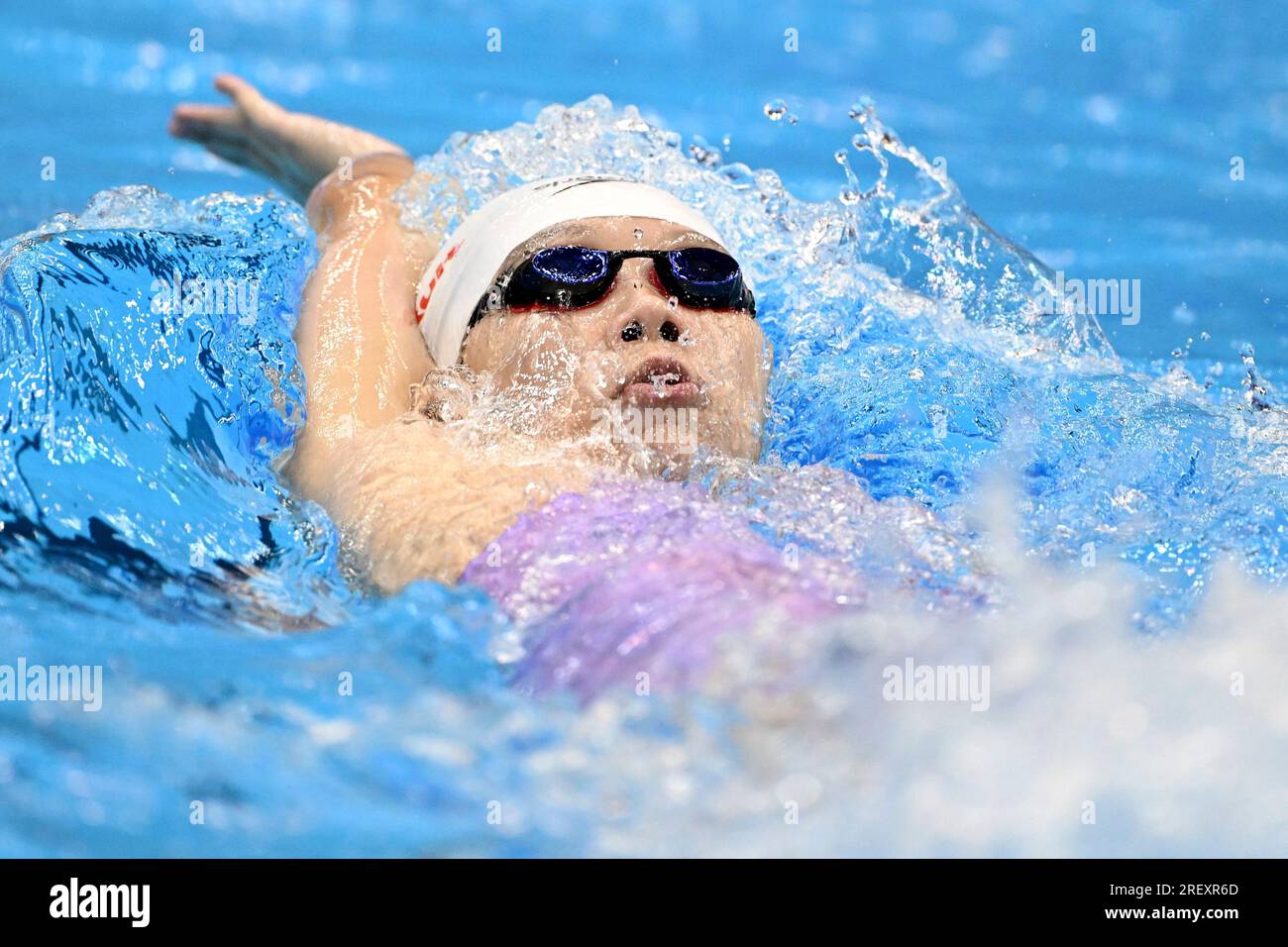 (230730) -- FUKUOKA, 30. Juli 2023 (Xinhua) -- Wan Letian von China tritt beim Frauenfinale der Wasserweltmeisterschaft in Fukuoka, Japan, am 30. Juli 2023 an. (Xinhua/Xu Chang) Stockfoto