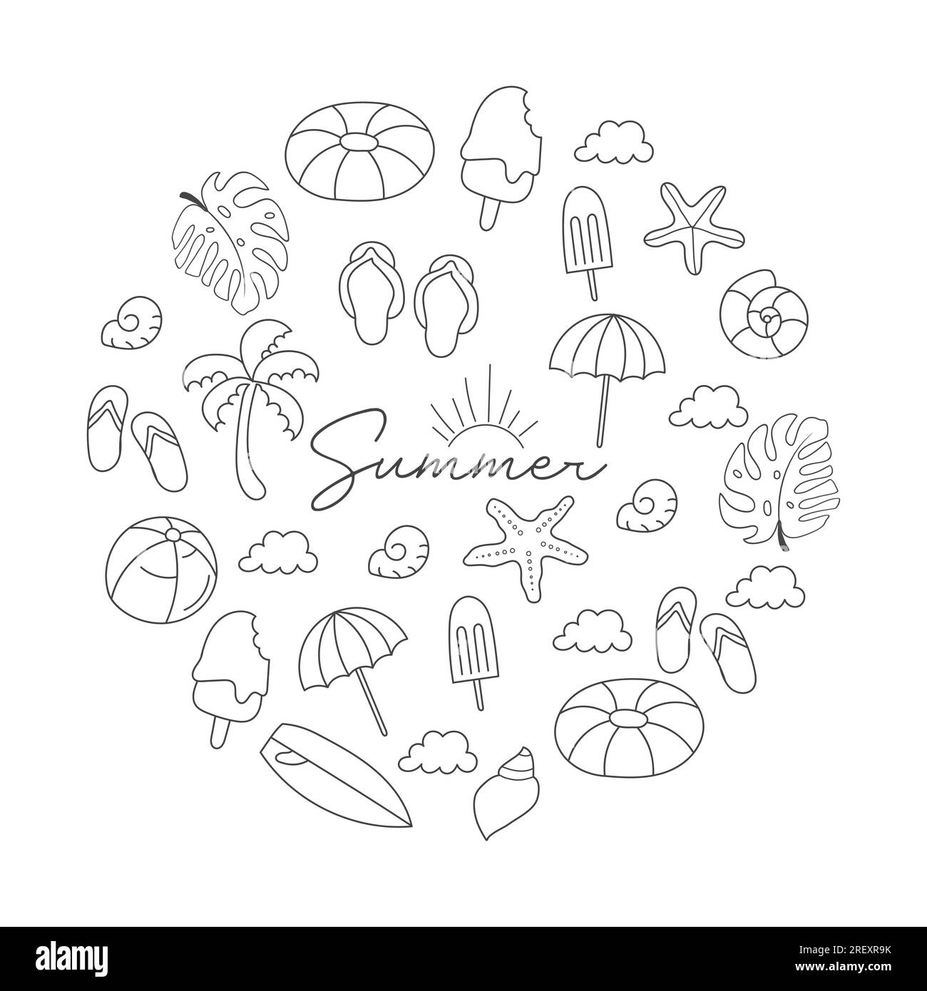 Handgezeichnete Sommerkollektion mit Doodle-Elementen Stock Vektor