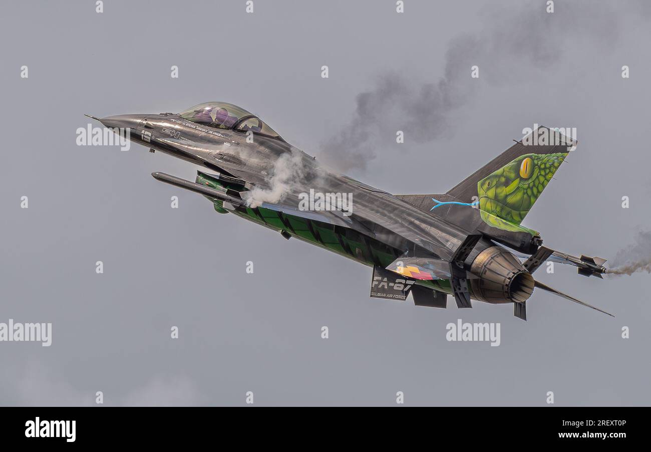 General Dynamics F-16AM Fighting Falcon, 31. Geschwader, Belgische Luftwaffe, kleine Brogel. Ausstellung auf der Royal International Air Tattoo 2023. Stockfoto