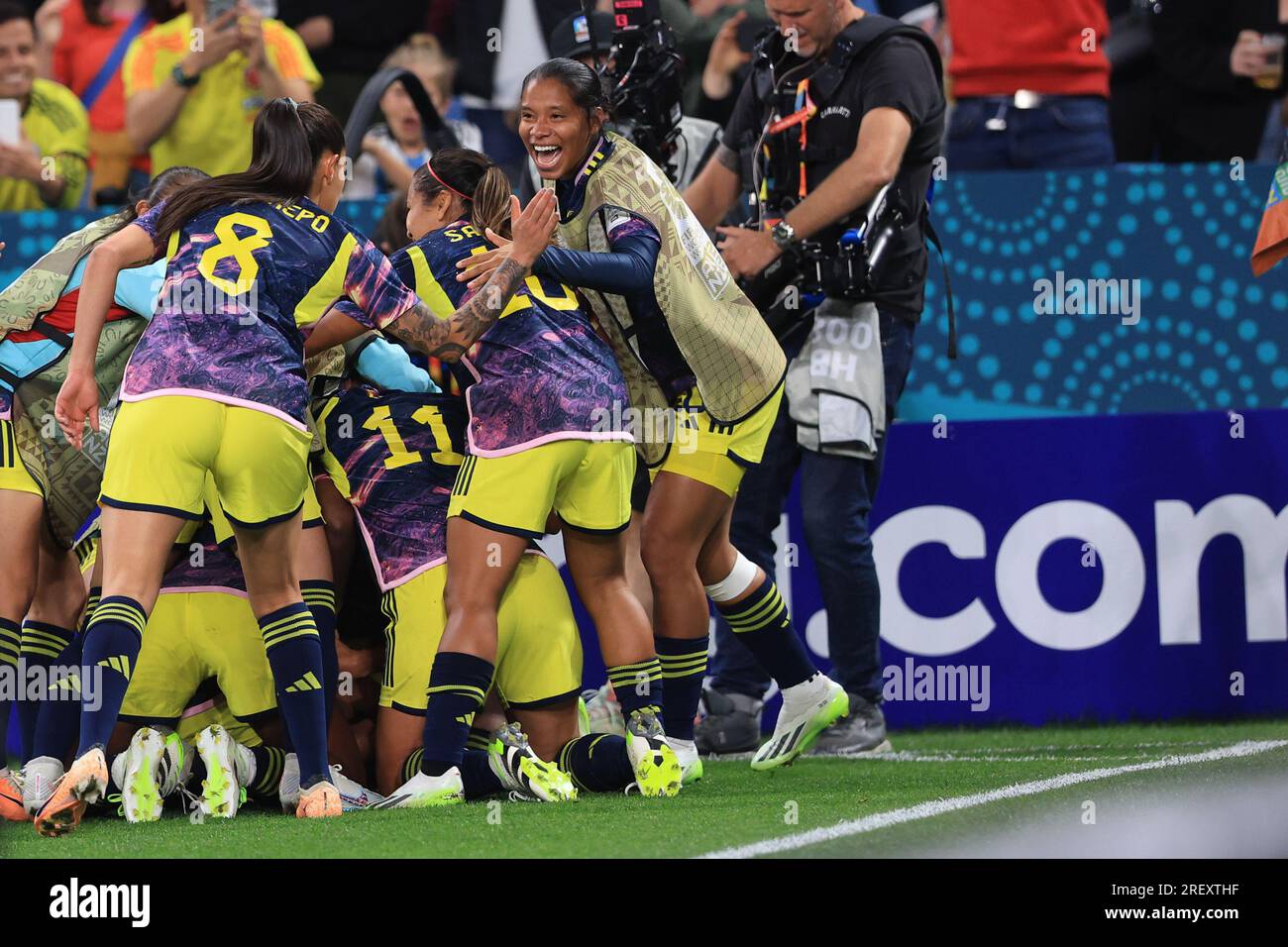 Sydney, Australien. 30. Juli 2023 30. Juli 2023; Sydney Football Stadium, Sydney, NSW, Australien: FIFA Womens World Cup Gruppe H Fußball, Deutschland gegen Kolumbien; kolumbianische Spieler feiern das Siegertor aus einem Vanegas-Header in der Zeit, die am Ende des Spiels hinzugefügt wird. Guthaben: Action Plus Sports Images/Alamy Live News Stockfoto