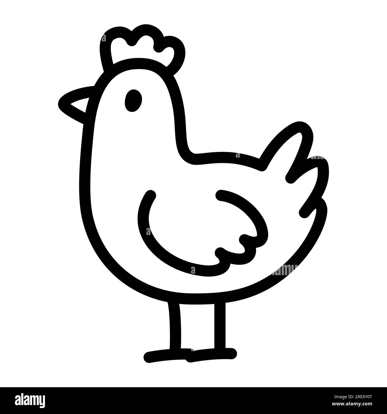 Hühnchen-Doodle-Zeichnung. Eine einfache Zeichentrickfigur eines Huhns. Hübsche handgezeichnete Vektordarstellung. Stock Vektor