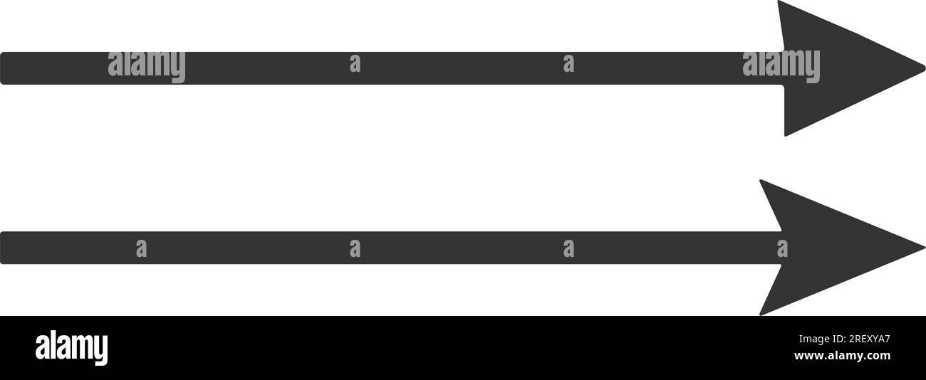 Langer horizontaler Pfeil. Schwarzer gerader Pfeil nach rechts. Vektorsymbol. Stock Vektor