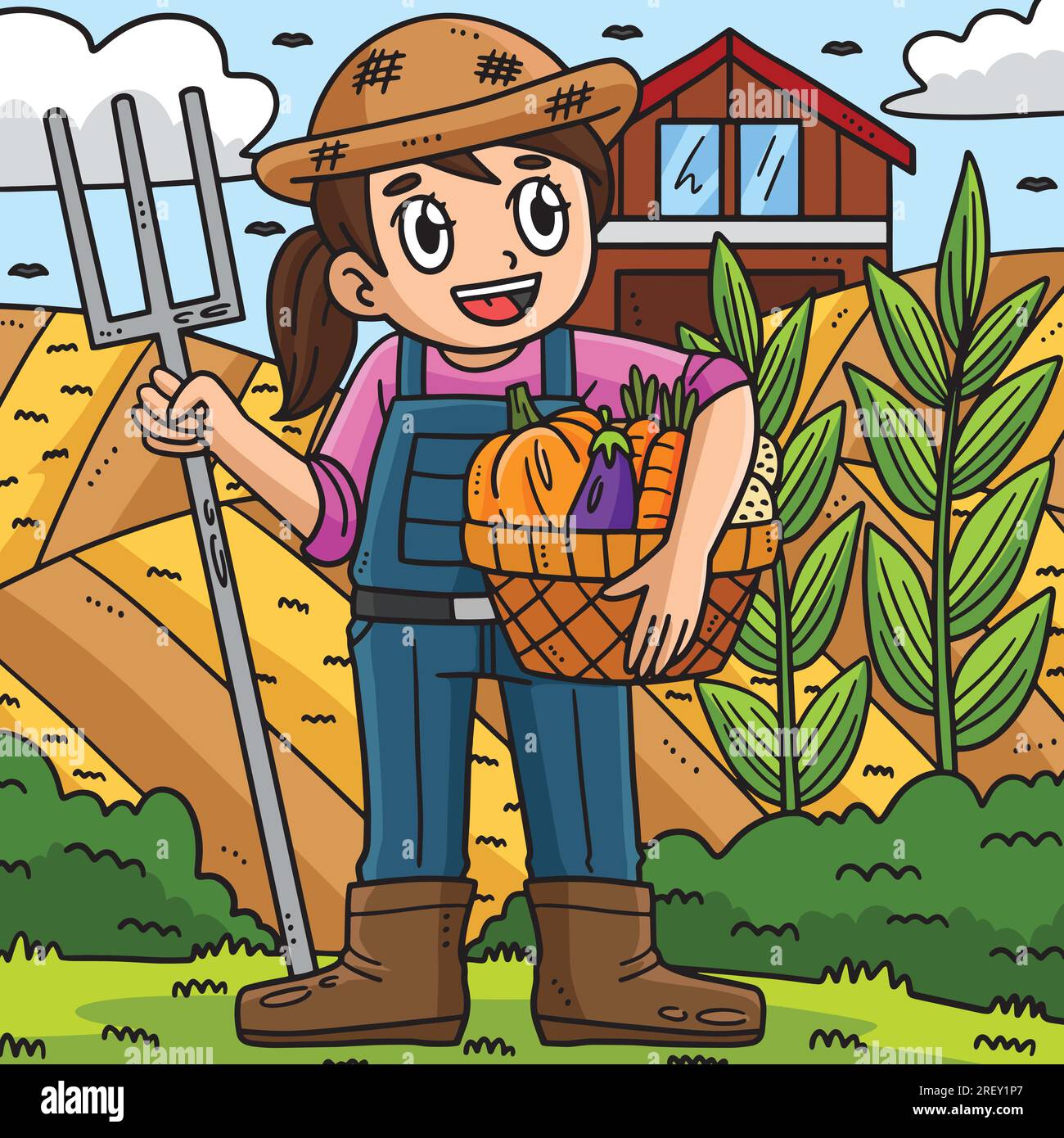 Labor Day Farmer mit einem farbigen Cartoon Stock Vektor