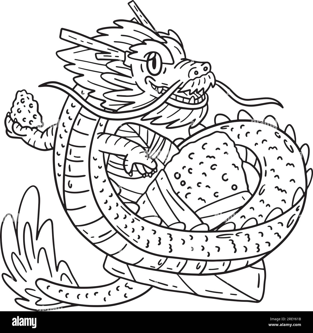 Jahr des Drachen und Bambusreiskuchen isoliert Stock Vektor