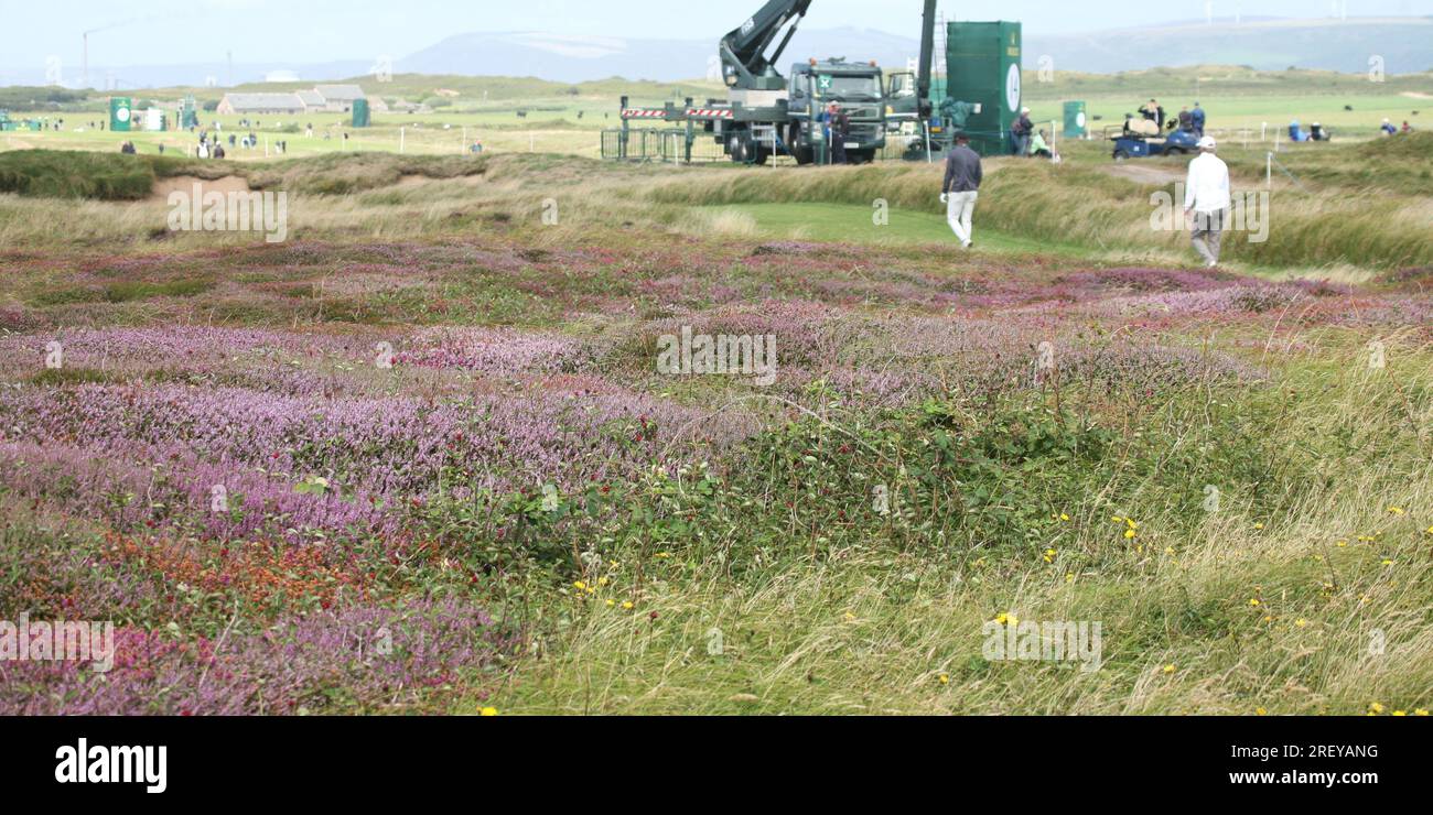 Golf The Seniors Open Royal Porthcawl GC Bridgend UK , Wales 2023, Golflegenden, bei Wind und Regen spielen, Links Golf in seiner grausamsten Form, Stockfoto