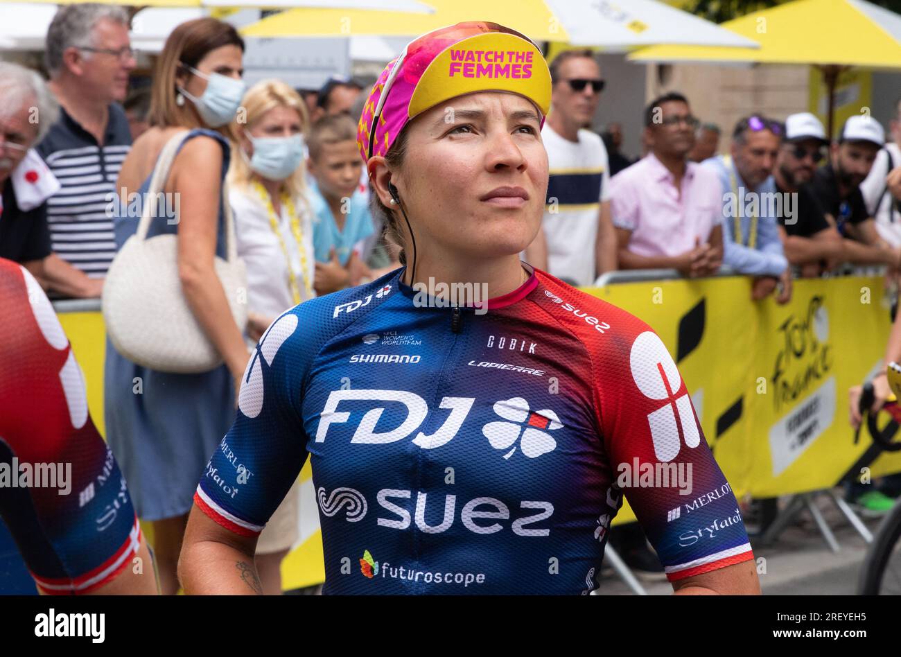 JADE WIEL zu Beginn der Phase 6 der Frauentour de, Frankreich. , . Foto von Arnaud Bertrand/ ABACAPRESS.COM Kredit: Abaca Press/Alamy Live News Stockfoto