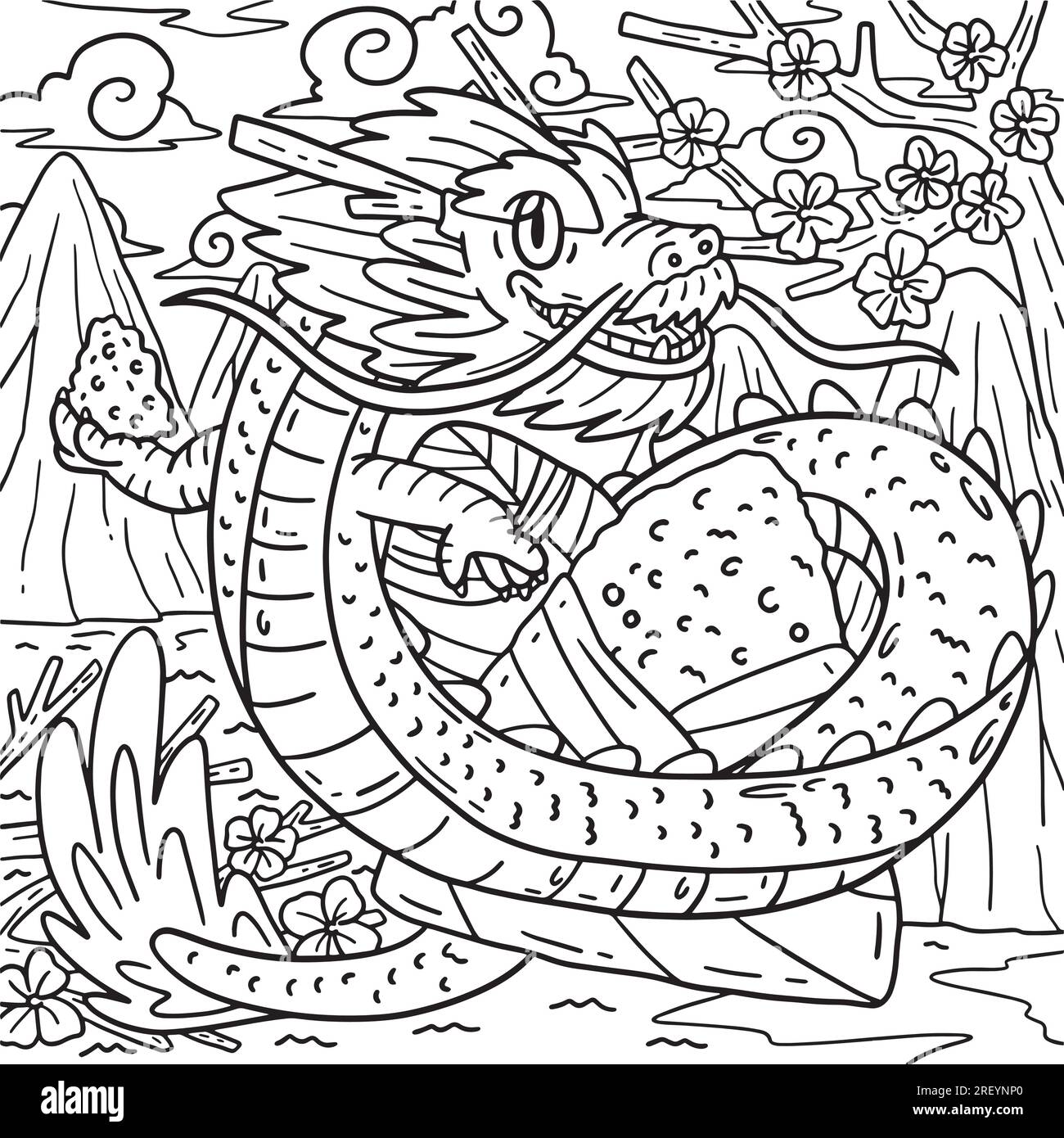 Jahr des Drachen und Bambus-Reiskuchen-Malerei Stock Vektor