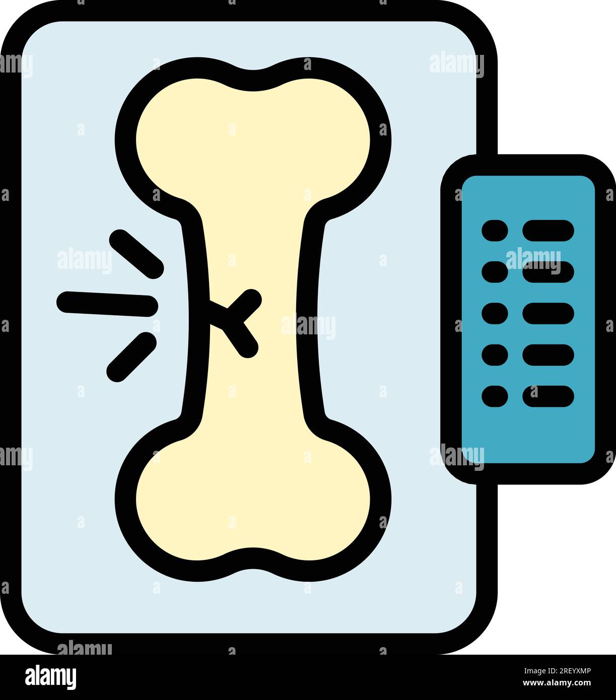 Konturvektor des Symbols für gebrochene Knochen. Röntgengerät. Thorax-mrt, flach Stock Vektor