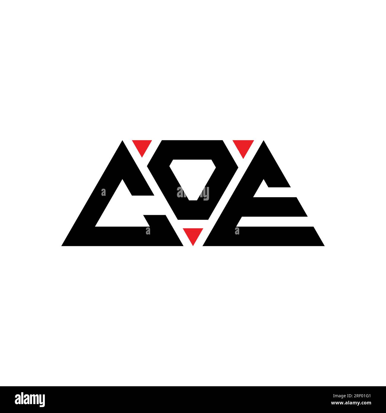 „Coe“-Logo mit Dreiecksbuchstaben und Dreiecksform. Monogramm mit Coe-Dreieck-Logo. COE-Dreieck-Vektor-Logo-Vorlage mit roter Farbe. Coe Triangul Stock Vektor