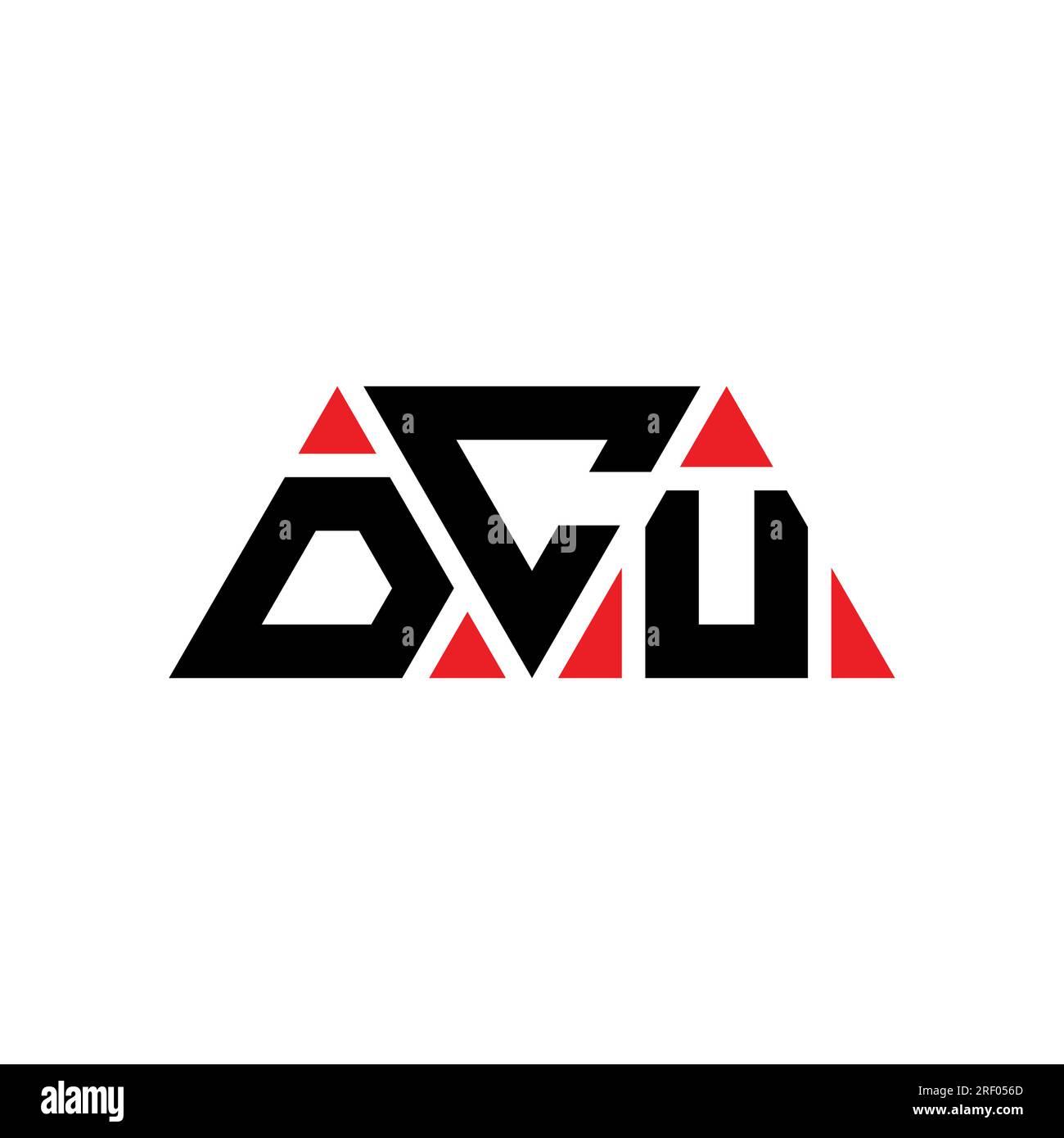 DCU-Logo mit dreieckigem Buchstaben in Dreiecksform. DCU-Dreieck-Logo-Monogramm. DCU-dreieckige Vektor-Logo-Vorlage mit roter Farbe. DCU Triangul Stock Vektor