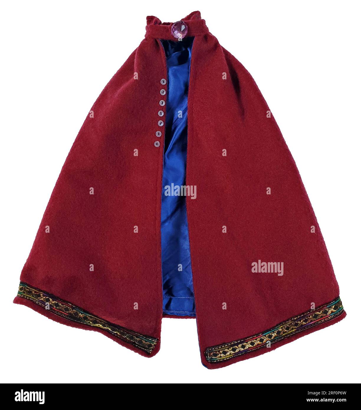 Ein roter mittelalterlicher Umhang mit Knöpfen Stockfoto