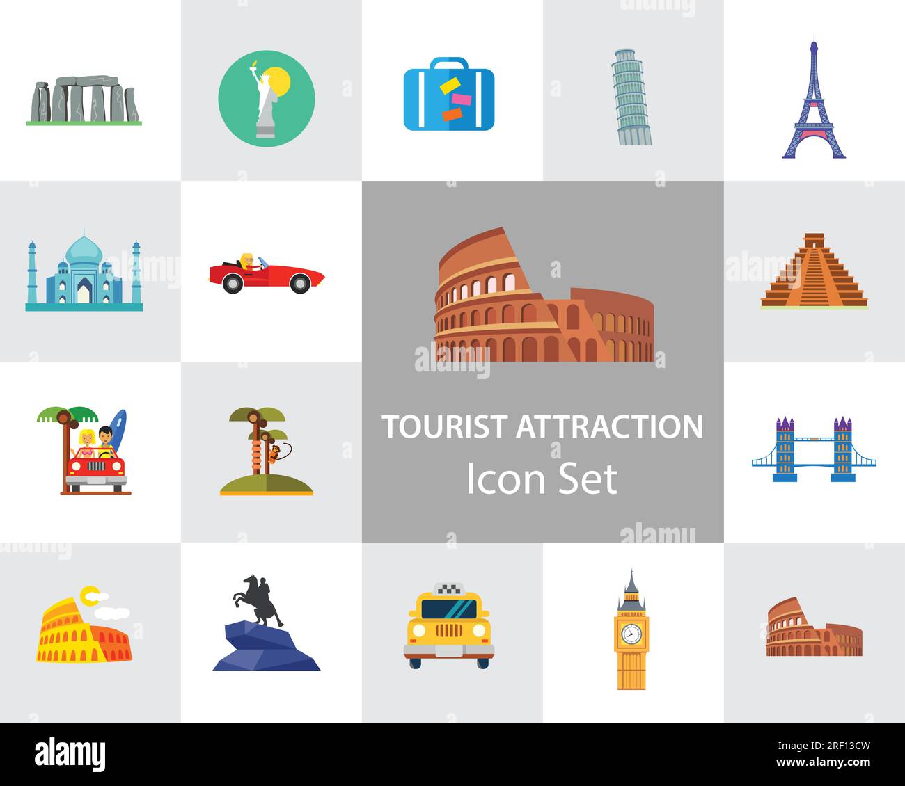 Touristenattraktion Icons Set Stock Vektor