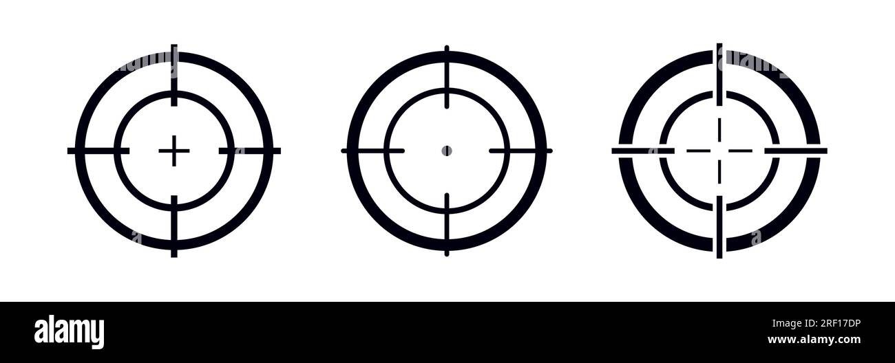 Verschiedene Fadenkreuze, die auf Symbole ausgerichtet sind, die fokussiert werden, und die Symbolgruppe für die Darstellung von Zielvek Stock Vektor