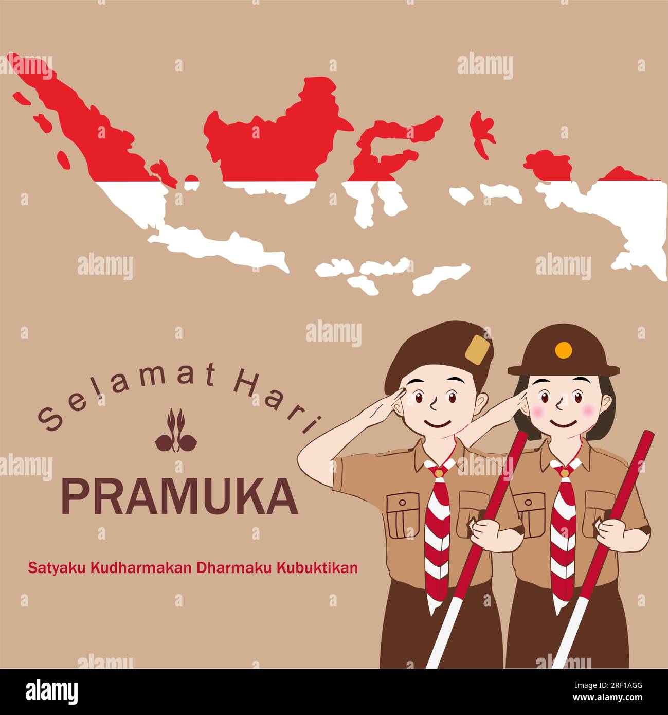 Happy Scout Day 14. August Indonesischer Festtag. Selamat Hari Pramuka. Vektordarstellung. Junge-Mädchen-Schüler feiern den Pramuka-Tag. Stock Vektor