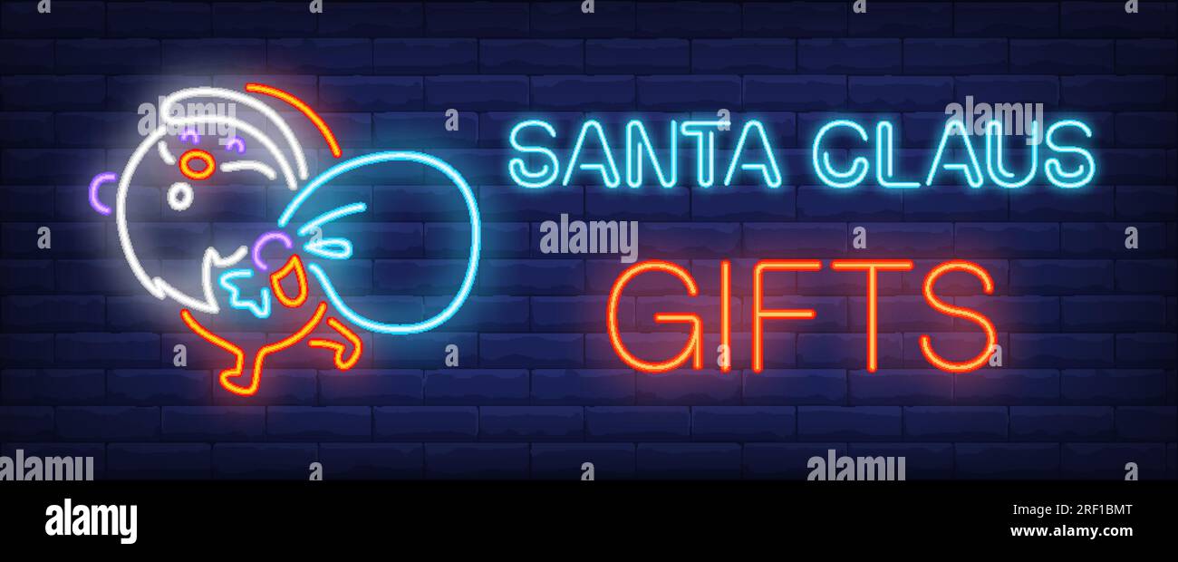 Weihnachtsmann Geschenke Neonschild Stock Vektor