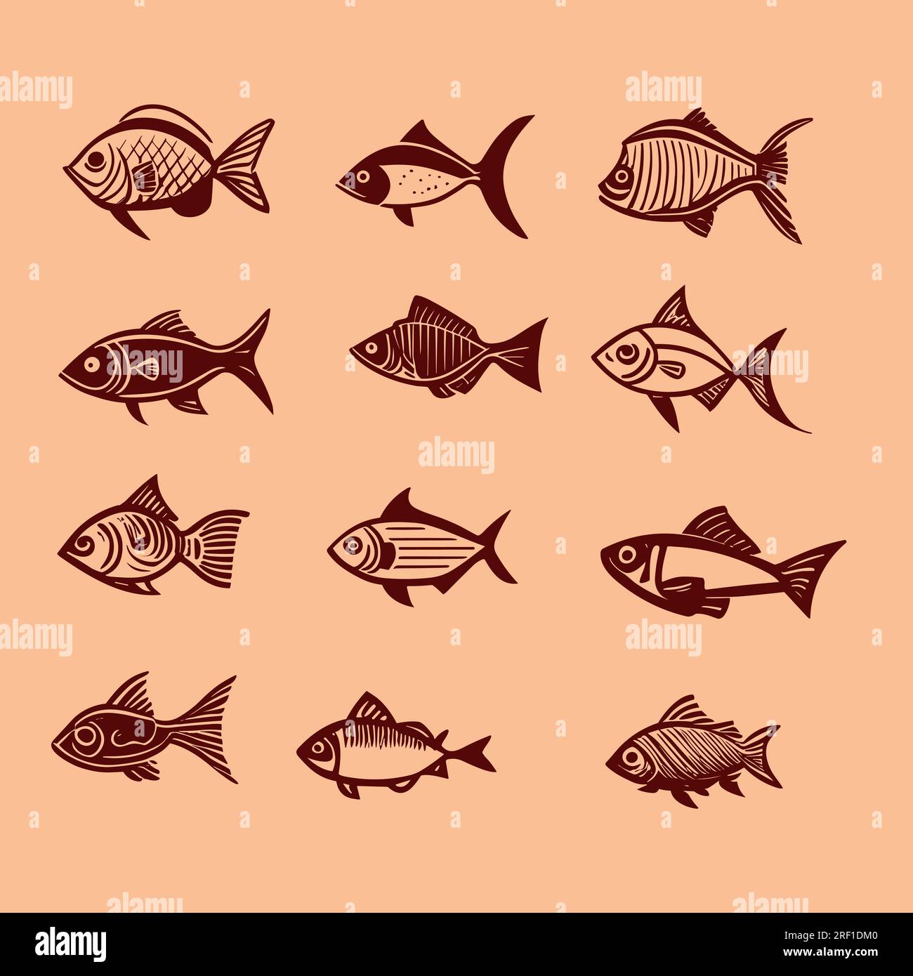 Klassische handgezogene Fischkollektion. Stock Vektor