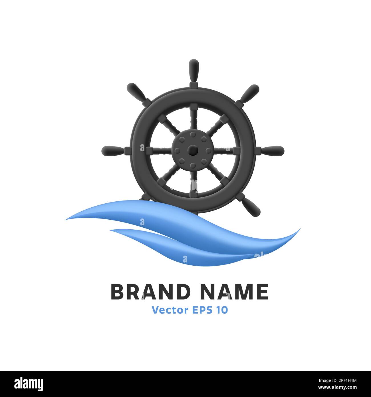 Segellenkradsymbol mit blauer Welle, modernes Logo-Design, 3D-Renderstil Stock Vektor