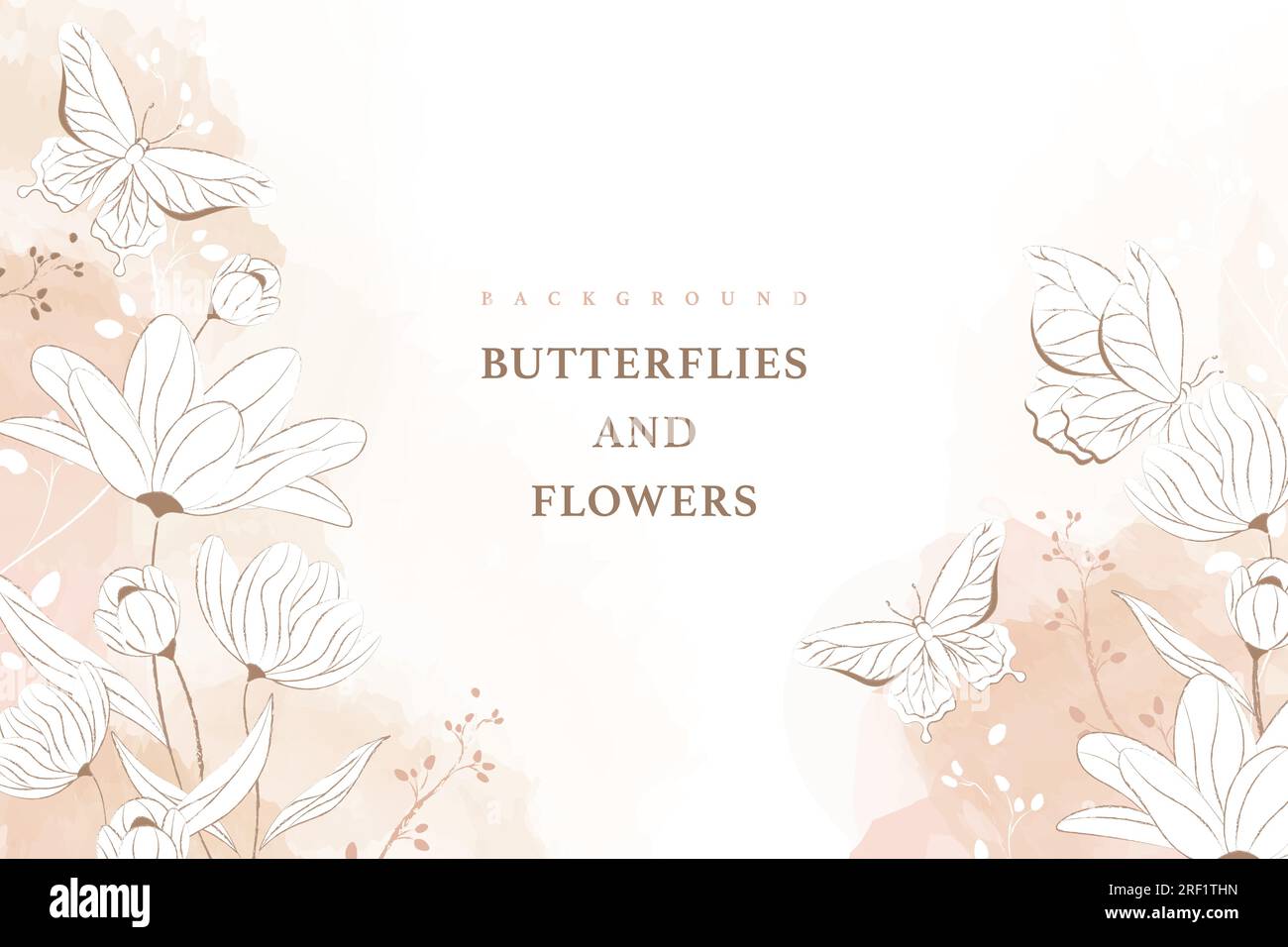 Rosafarbener botanischer Hintergrund mit Blumen und Schmetterlingen an den Ecken Aquarellvektor Stock Vektor