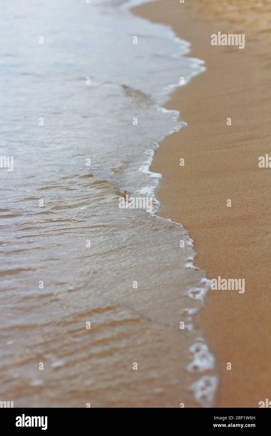Schäumende Meereswelle und Sand an einem sonnigen Strand Schwarzes Meer Stockfoto