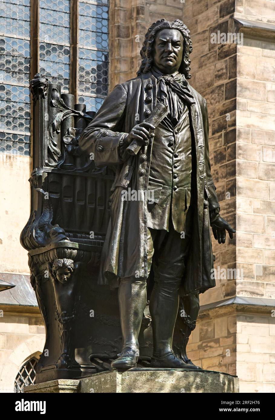 Statue von Johann Sebastian Bach am Thomaskirchhof, Deutschland, Sachsen, Leipzig Stockfoto