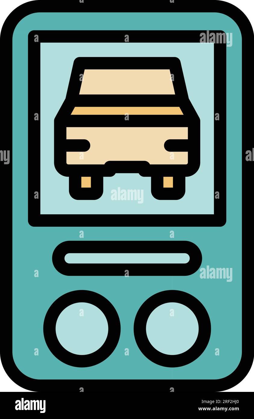 Umrissvektor des Telefonalarm-Symbols. Auto-System. Fernbedienung in flacher Farbe Stock Vektor