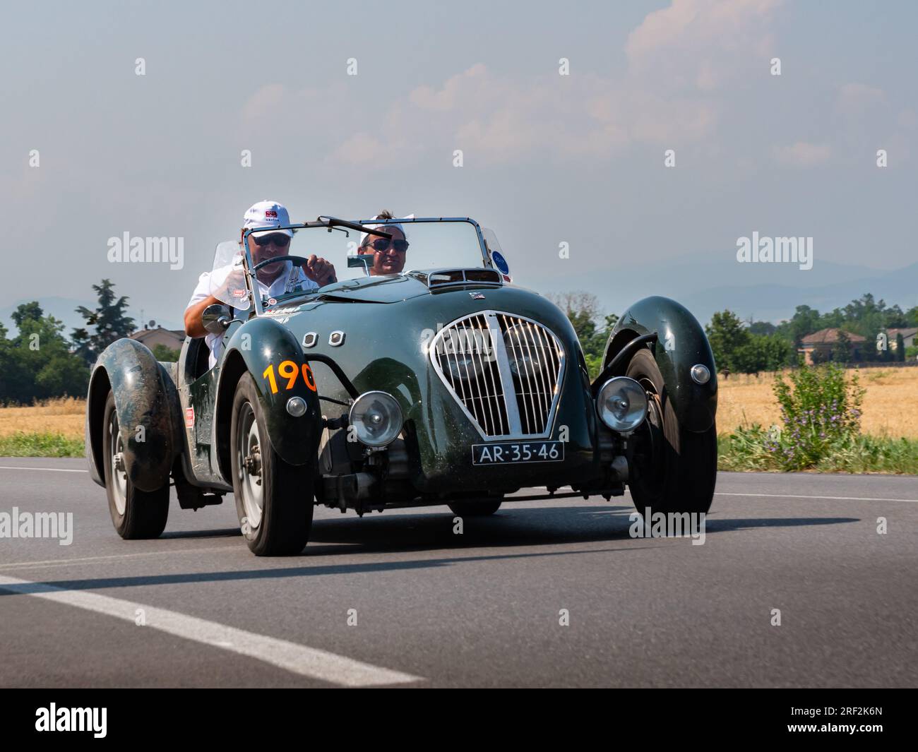 1950 HEALEY 2400 SILVERSTONE (E-TYP}, Mille Miglia 2023, day4 in Piacenza, Emilia Romagna Stockfoto