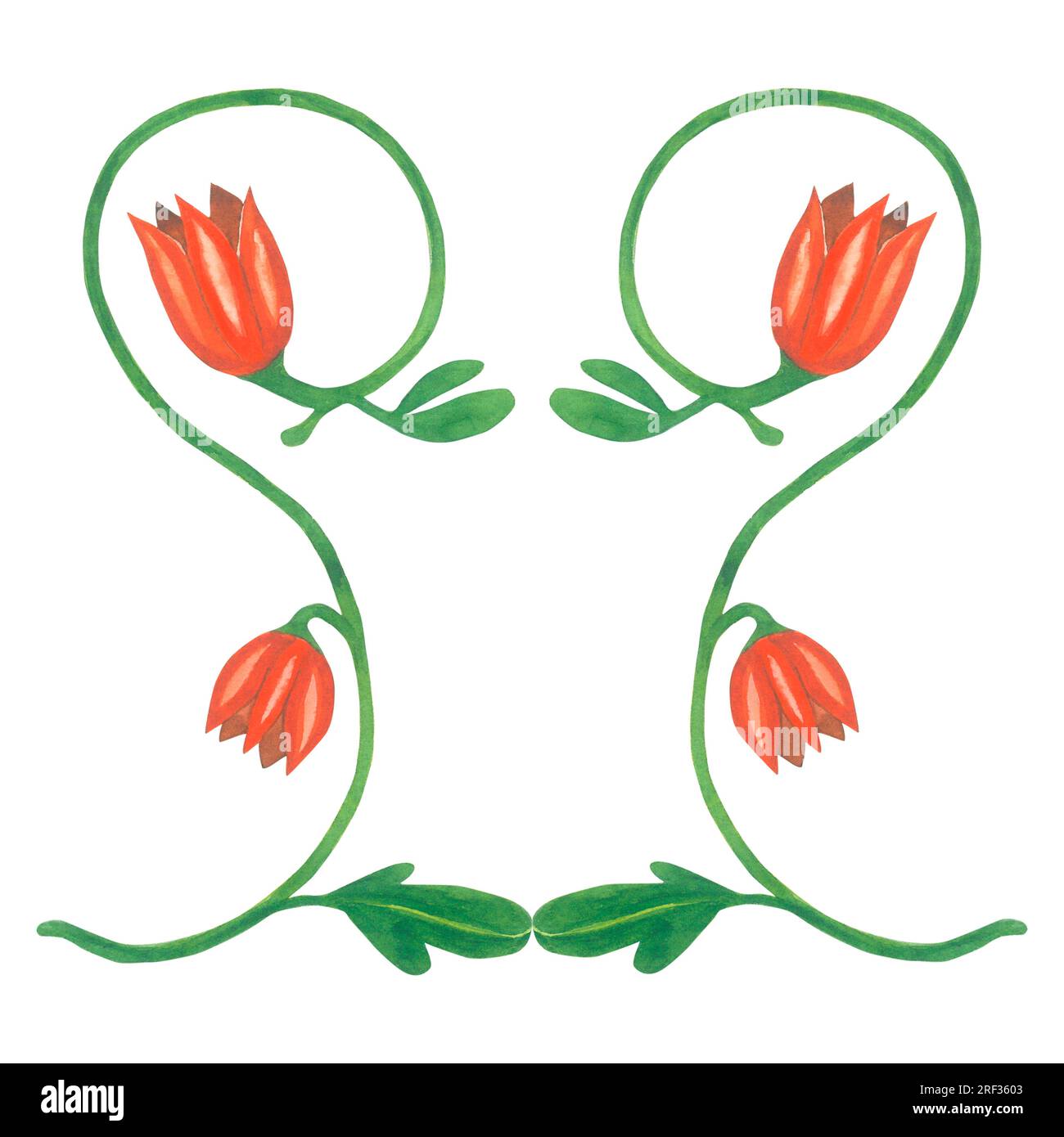 Aquarelle Darstellung eines Doppelblütenmonogramms im mittelalterlichen Stil. Von Hand isoliert auf weißem Hintergrund Stockfoto