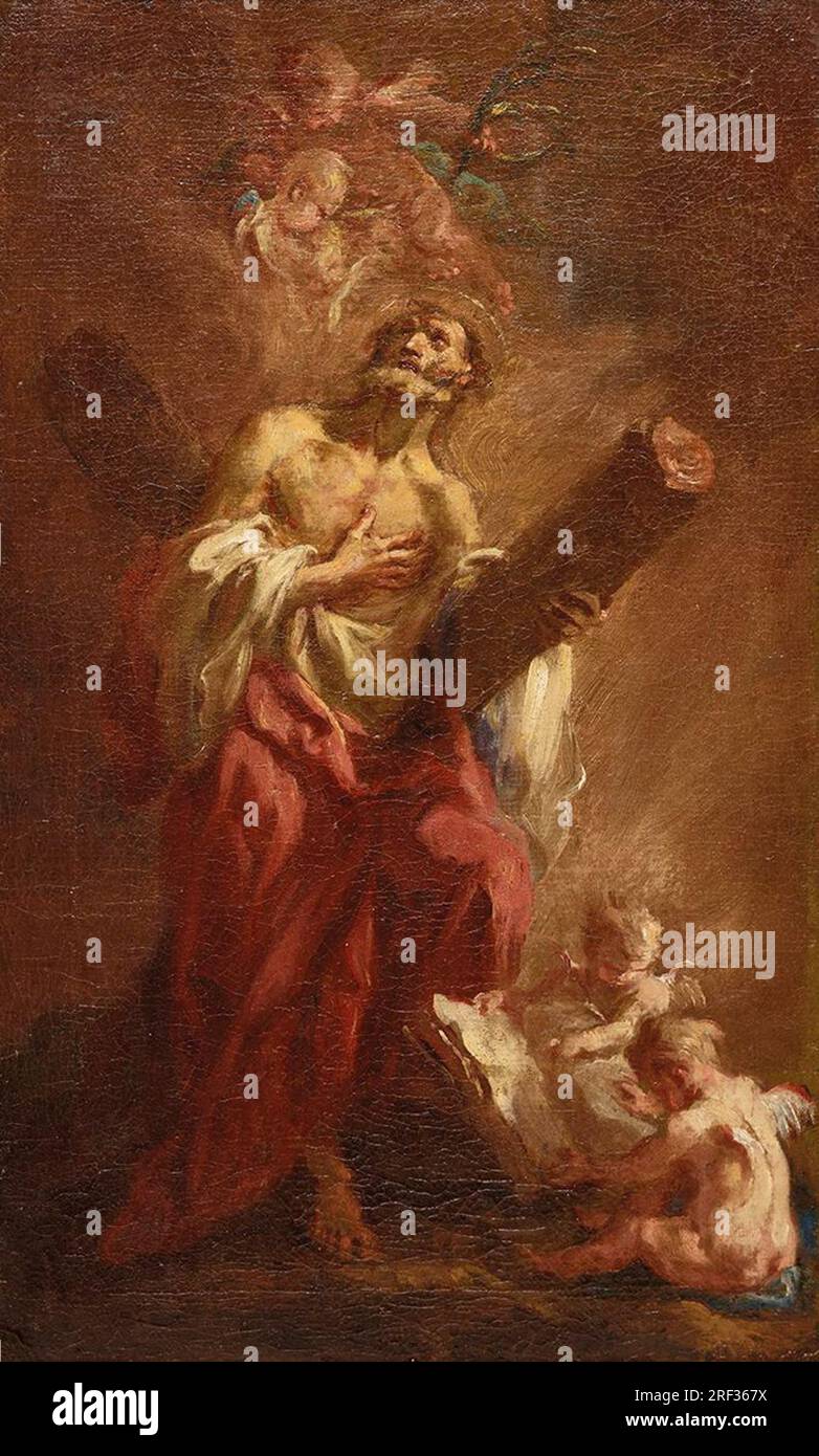 Der Apostel Andreas mit dem Kreuz circa 1775 von Martin Johann Schmidt Stockfoto