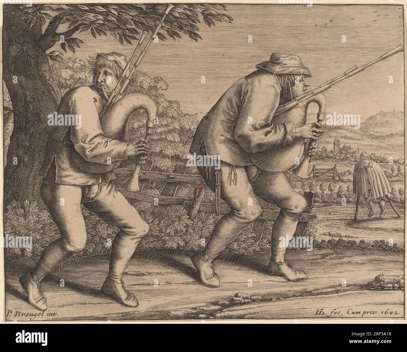 Hendrik Hondius I. nach Pieter Bruegel dem Ältesten, zwei Bagpipe-Spieler, 1642, Gravur, Geschenk von W. G. Russell Allen, 1941,1.151' Stockfoto