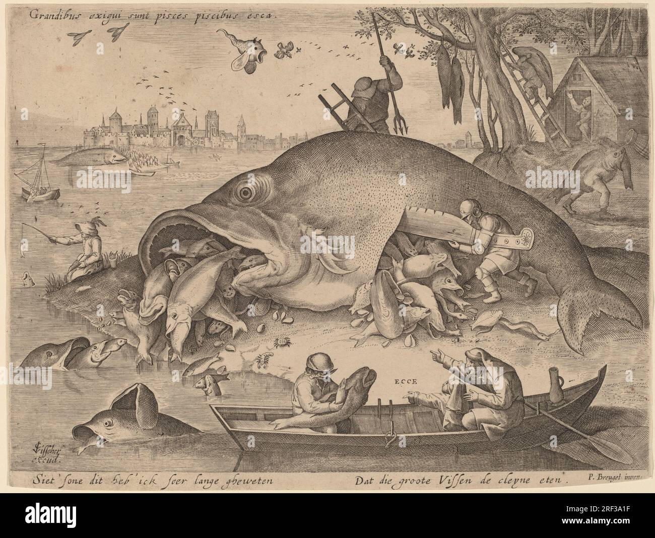 „Hendrik Hondius after Pieter Bruegel the Elder (after Hieronymus Bosch?, the Big Fish Eat the Little Fish, c. 1619, Gravur, Rosenwald Collection, 1980.45.223“ Stockfoto