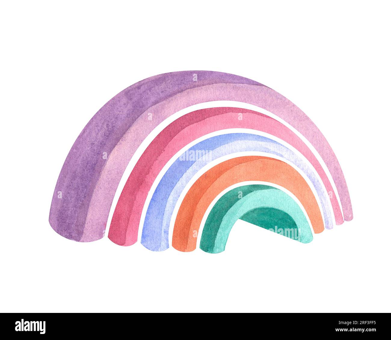 Wasserfarbenes, umweltfreundliches Holz Regenbogenpyramide Retro-Babyspielzeug für Kinder, skandinavischer Konstrukteur. Design für Logo, Babytextilien, Aufdruck, Einrichtung im Kinderzimmer Stockfoto