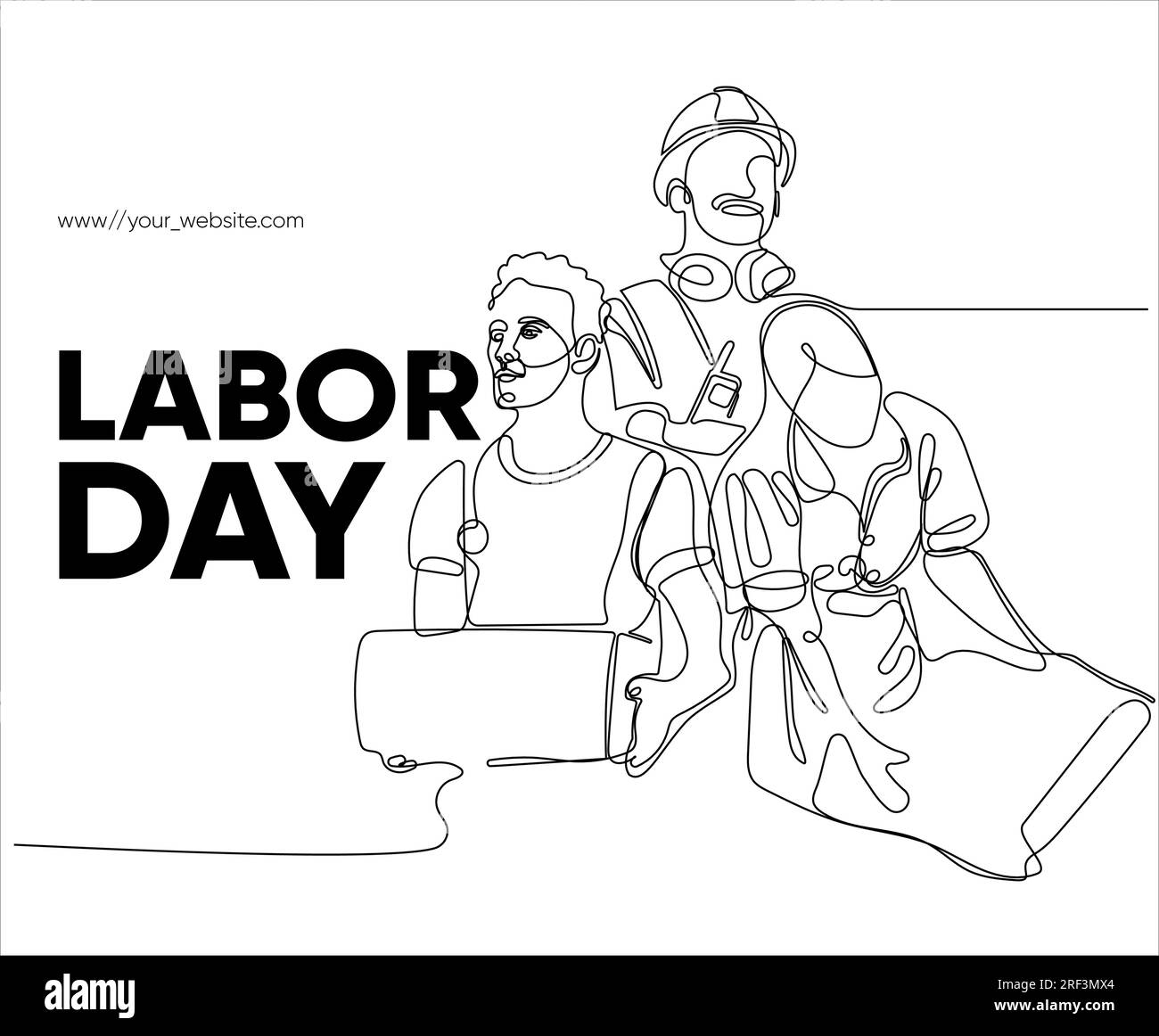 Happy Labour Day einfaches Vektor-Webbanner. Werkzeugsatz. Schriftzug Zum Tag Der Arbeit. Schwarzweißer Hintergrund, Banner, Poster. Vektordarstellung Stock Vektor