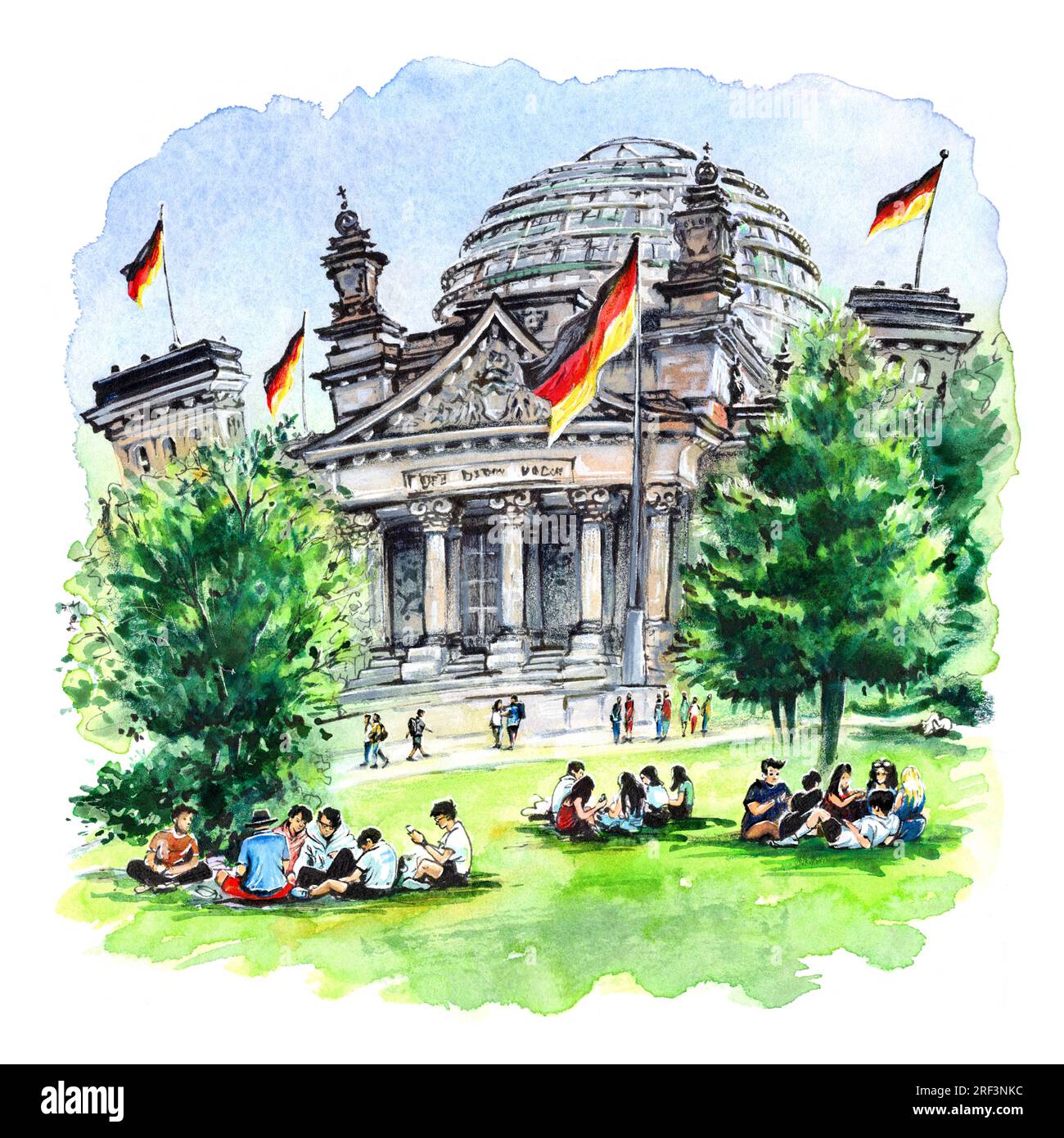 Aquarellskizze von Ot vom Reichstag in Berlin Stockfoto